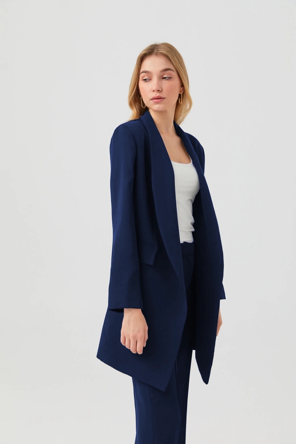 Şal Yaka Kuşaklı Ceket Lacivert