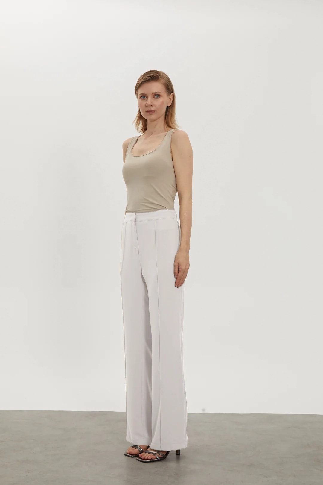 İspanyol Paça Krep Pantolon Ekru