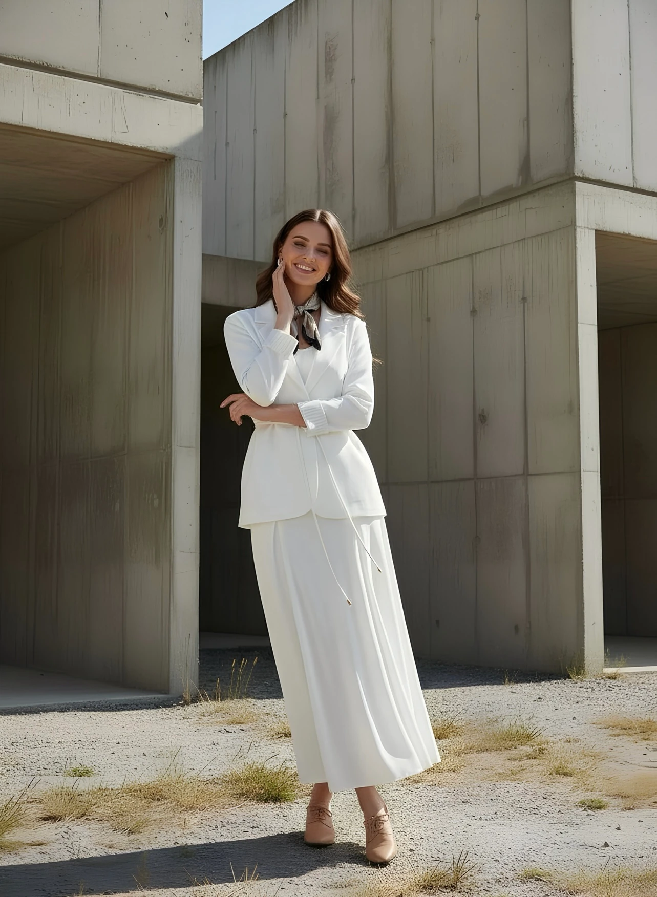 Tencel Etek Ceket Takım Ekru