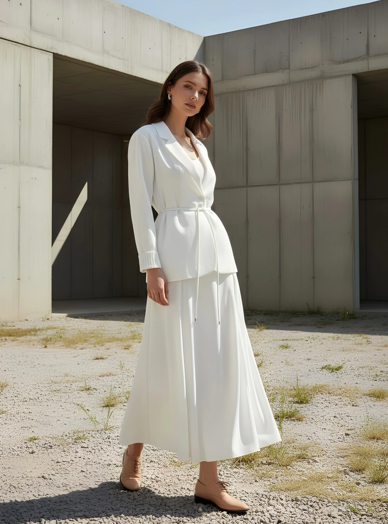 Tencel Etek Ceket Takım Ekru