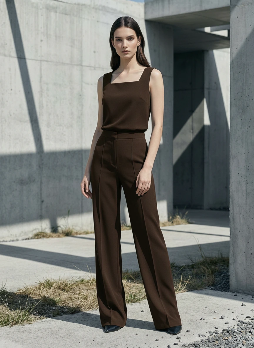 Bol Paça Krep Pantolon Kahverengi