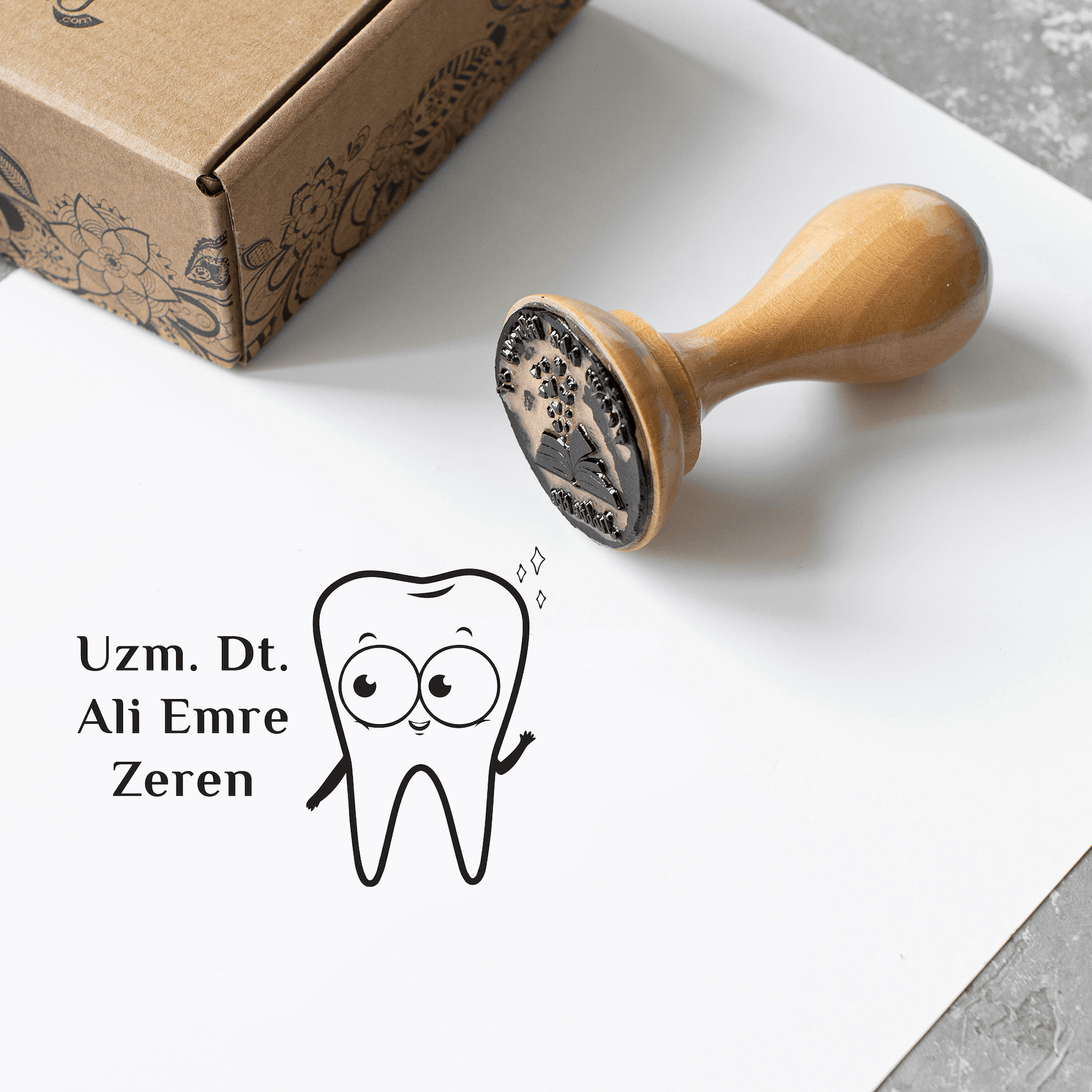 Erkek Diş Hekimi Cesaret Mührü ve Kaşesi - Ahşap Sap