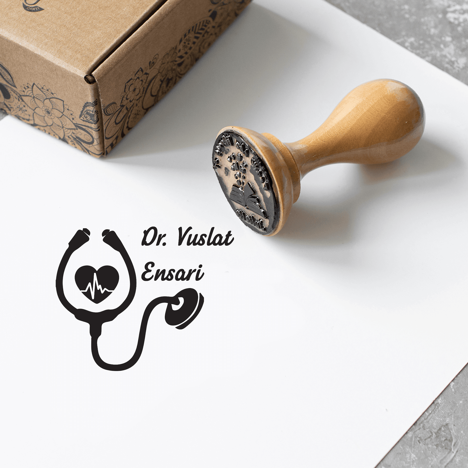 Stetoskop ve Yaşam Çizgisi Sağlıkçı Doktor Mührü