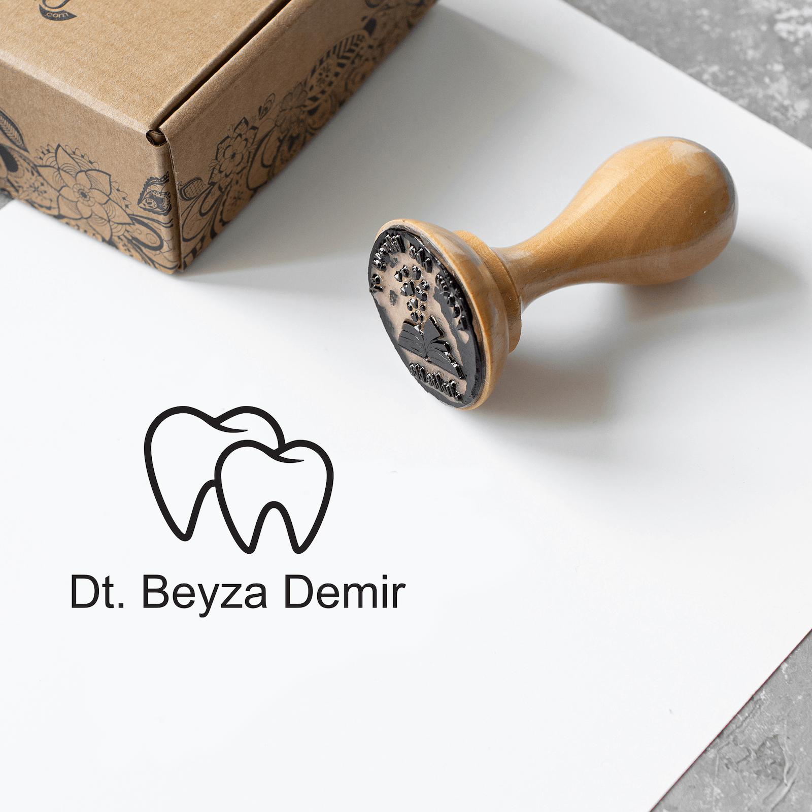 Dişçi Dentis Logolu Kitap Damgası - Ahşap Sap