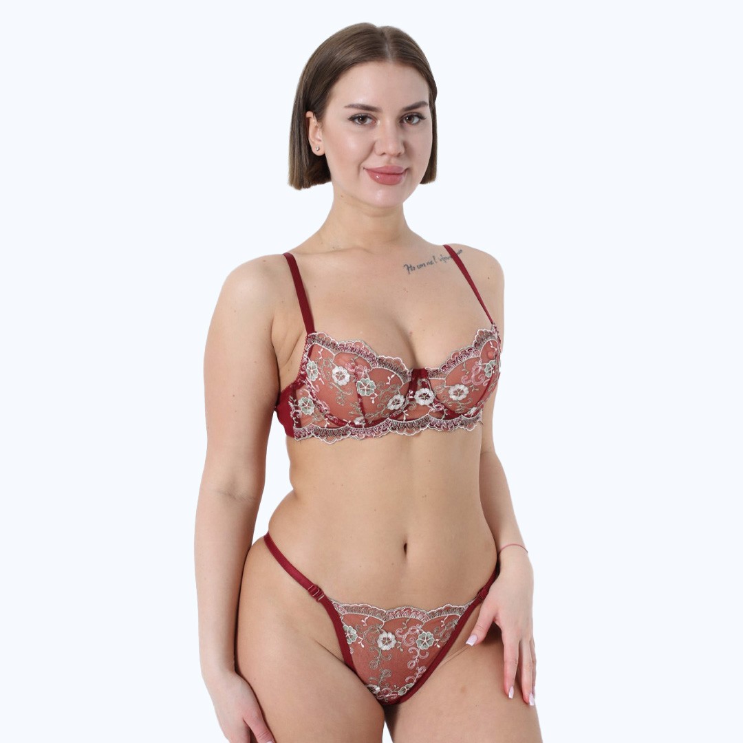 Set de lingerie sexy avec Détails Brodés - Antique Ruby / Light Gray image