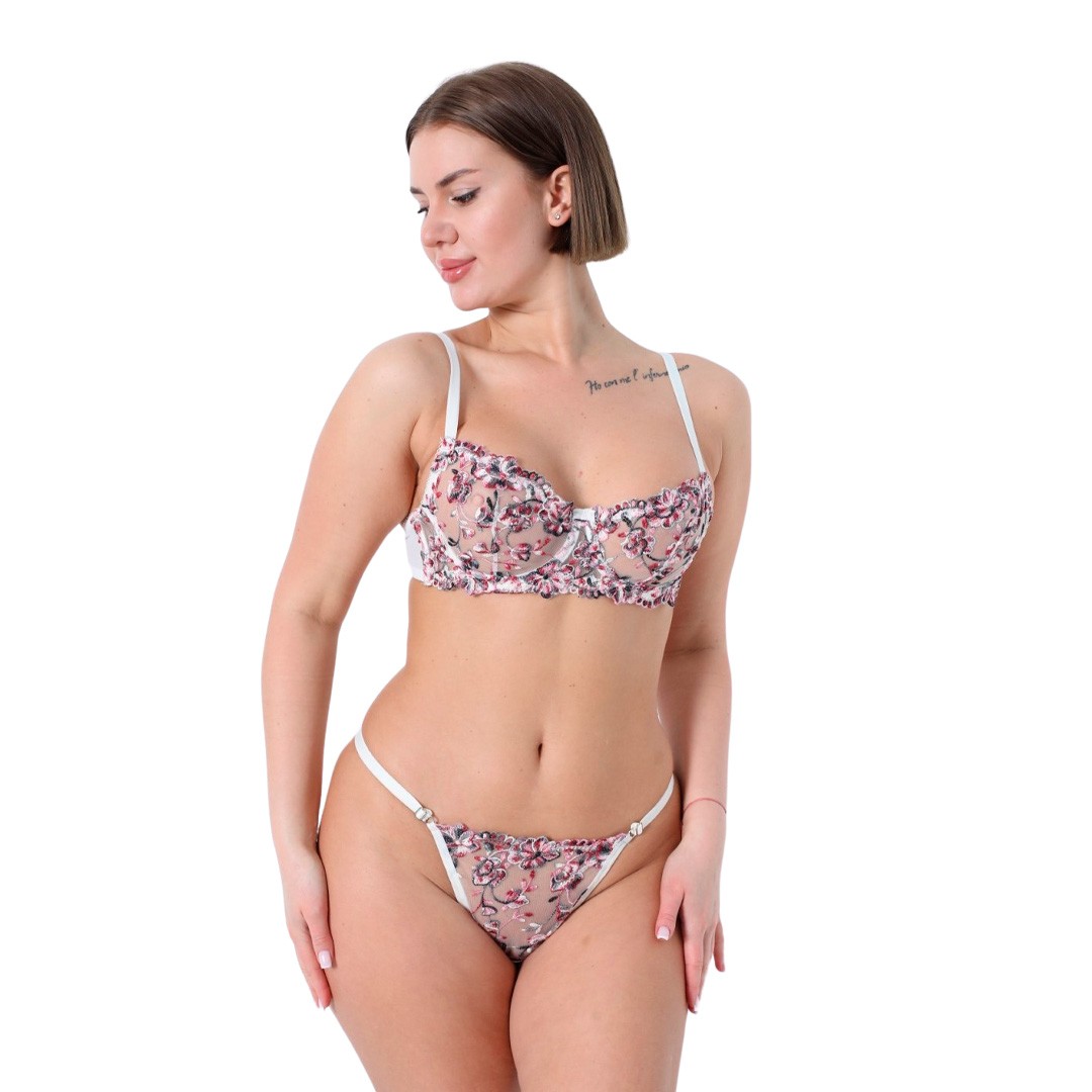 Ensemble Lingerie Fleurie en Dentelle Transparente