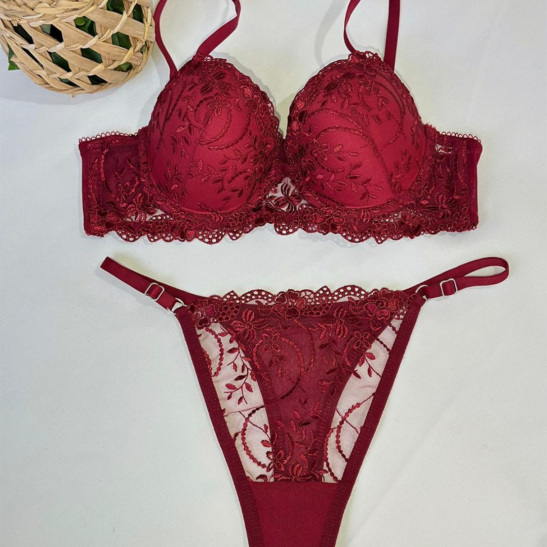 Soutien-Gorge Push-Up et String Ultra Confortable - Antique Ruby image