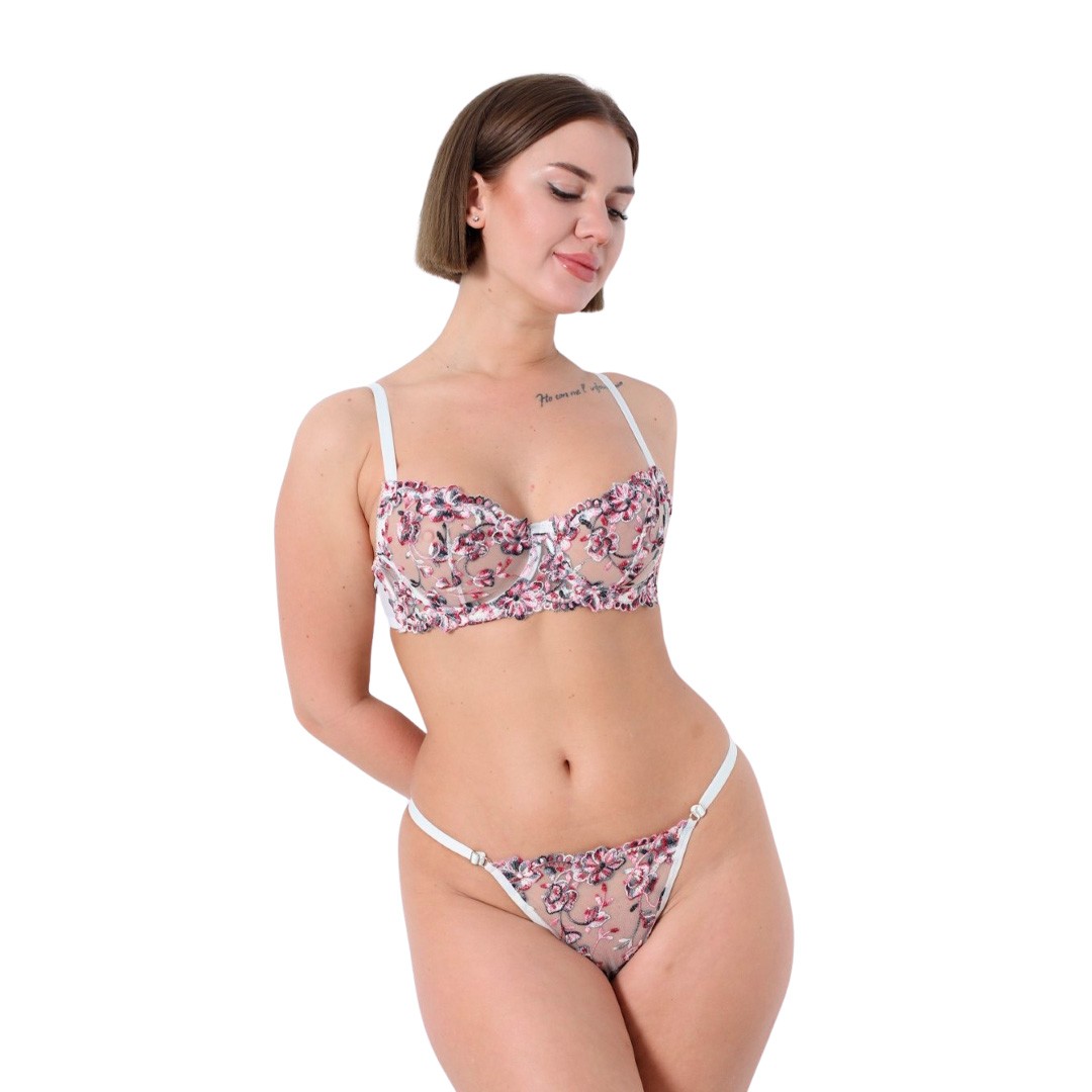 Ensemble Lingerie Fleurie en Dentelle Transparente