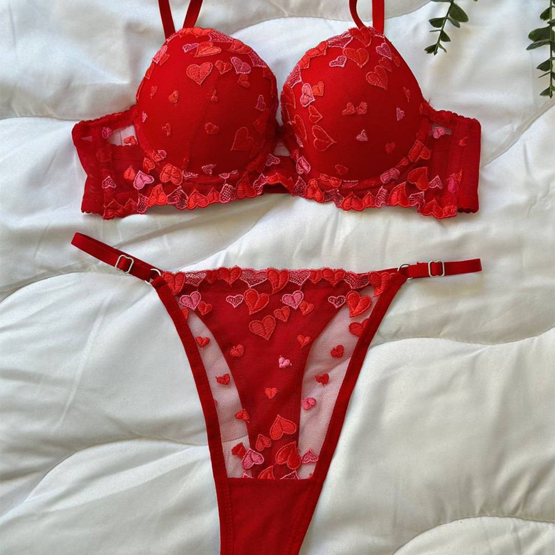 Soutien-gorge push-up et string brodé - American Red image