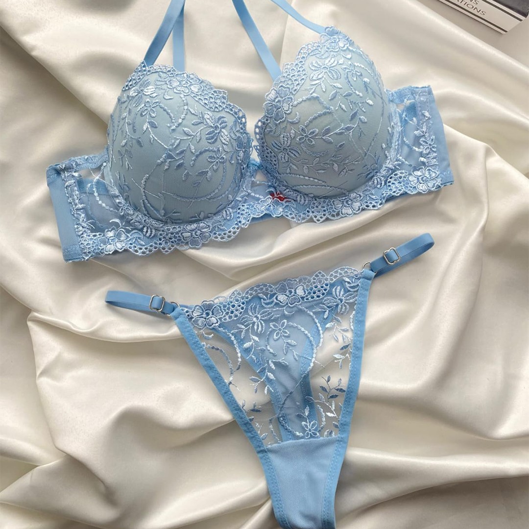 Soutien-Gorge Push-Up et String Ultra Confortable - Light Blue image