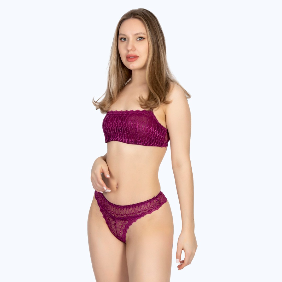 Soutien-gorge Bandeau extra soft et String Confort - French Plum image