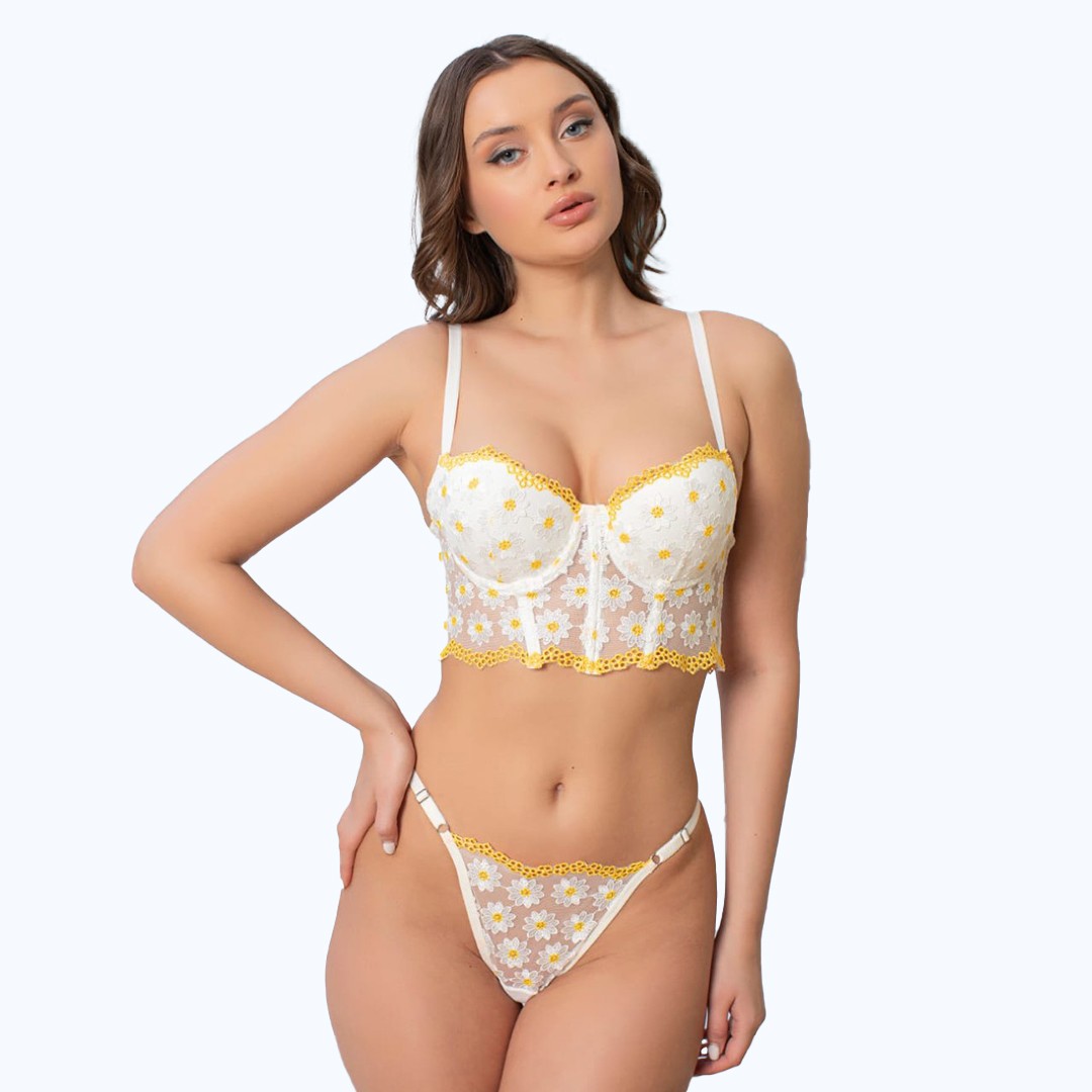Lingerie En Dentelle Brodée – Bustier et String Sexy - Jasmine image