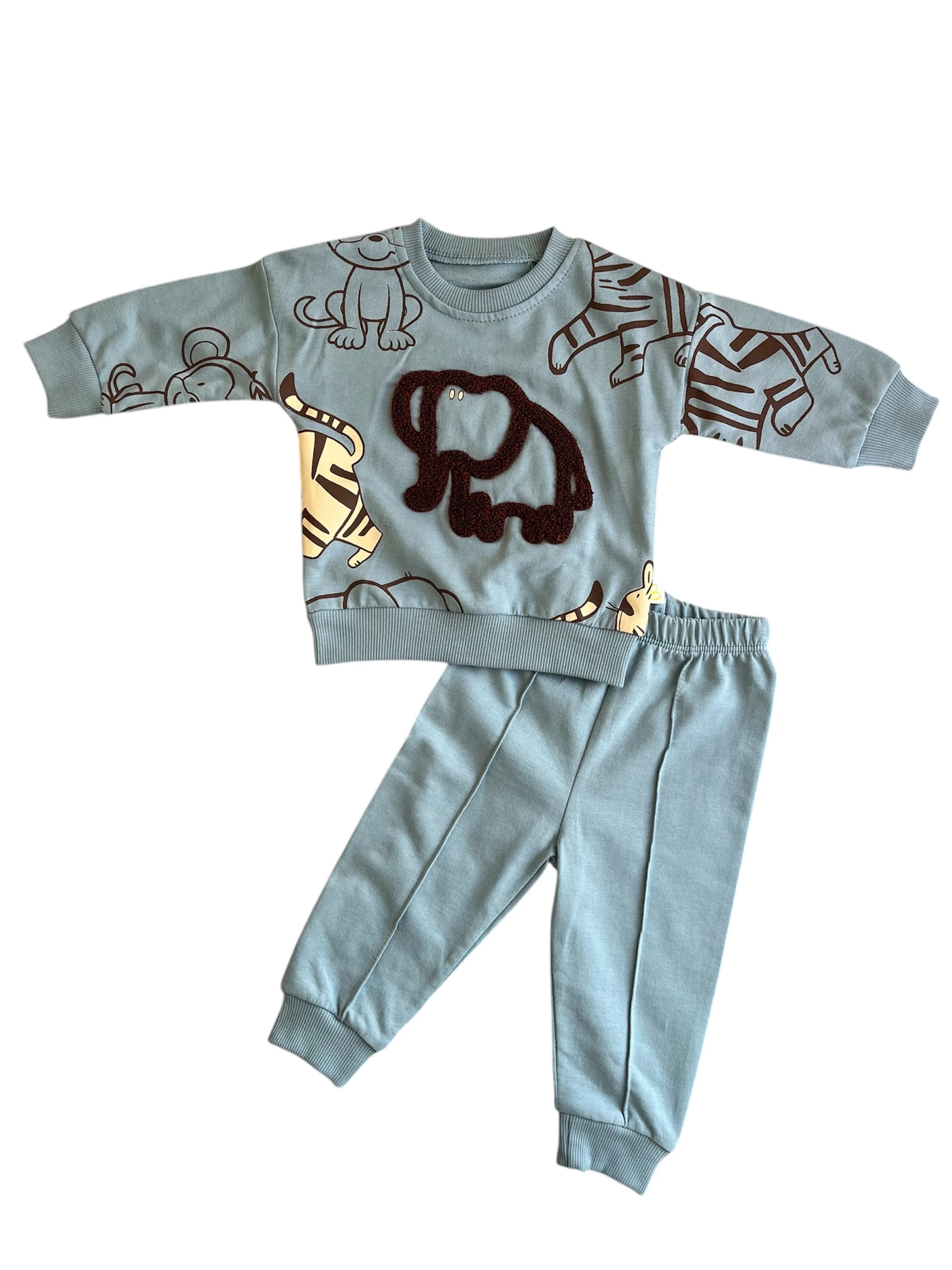 Fil Detaylı Pamuklu Erkek Bebek 2'li Takım