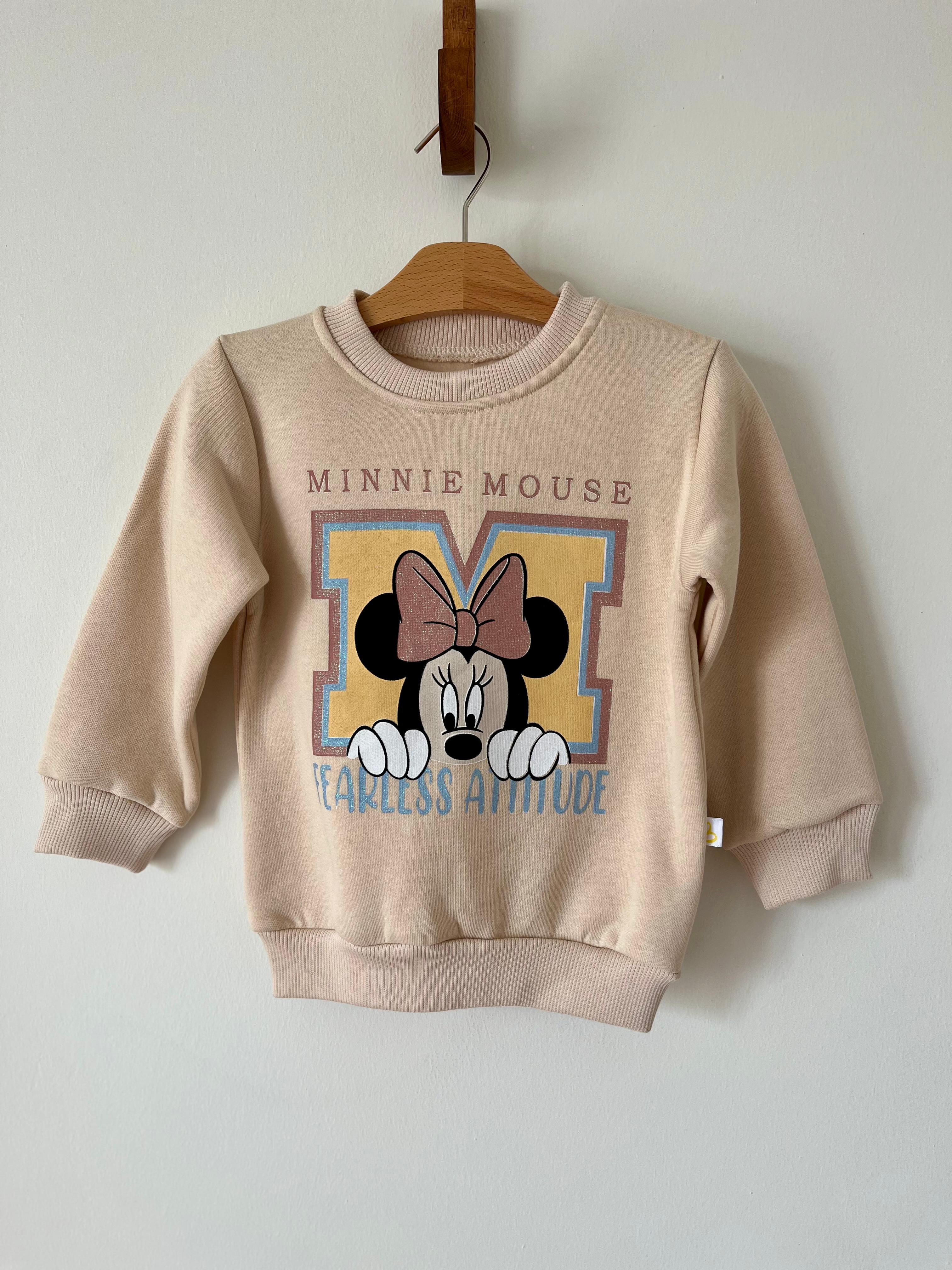 Minnie Baskılı Bisiklet Yaka Kız Çocuk Eşofman Takımı