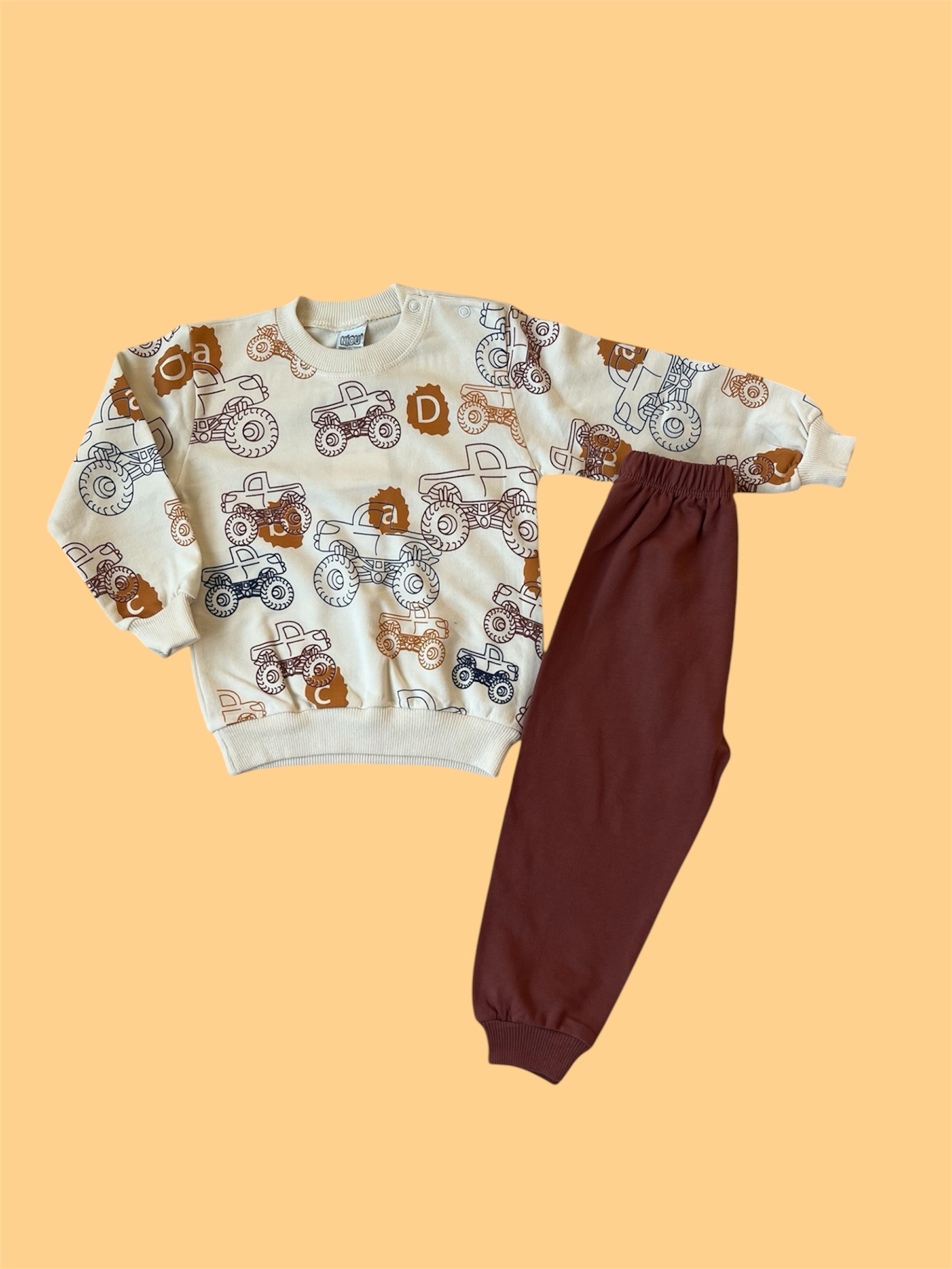 Bisiklet Yaka Uzun Kollu Baskılı Erkek Bebek Sweatshirt ve Eşofman Alt 2'li Takım