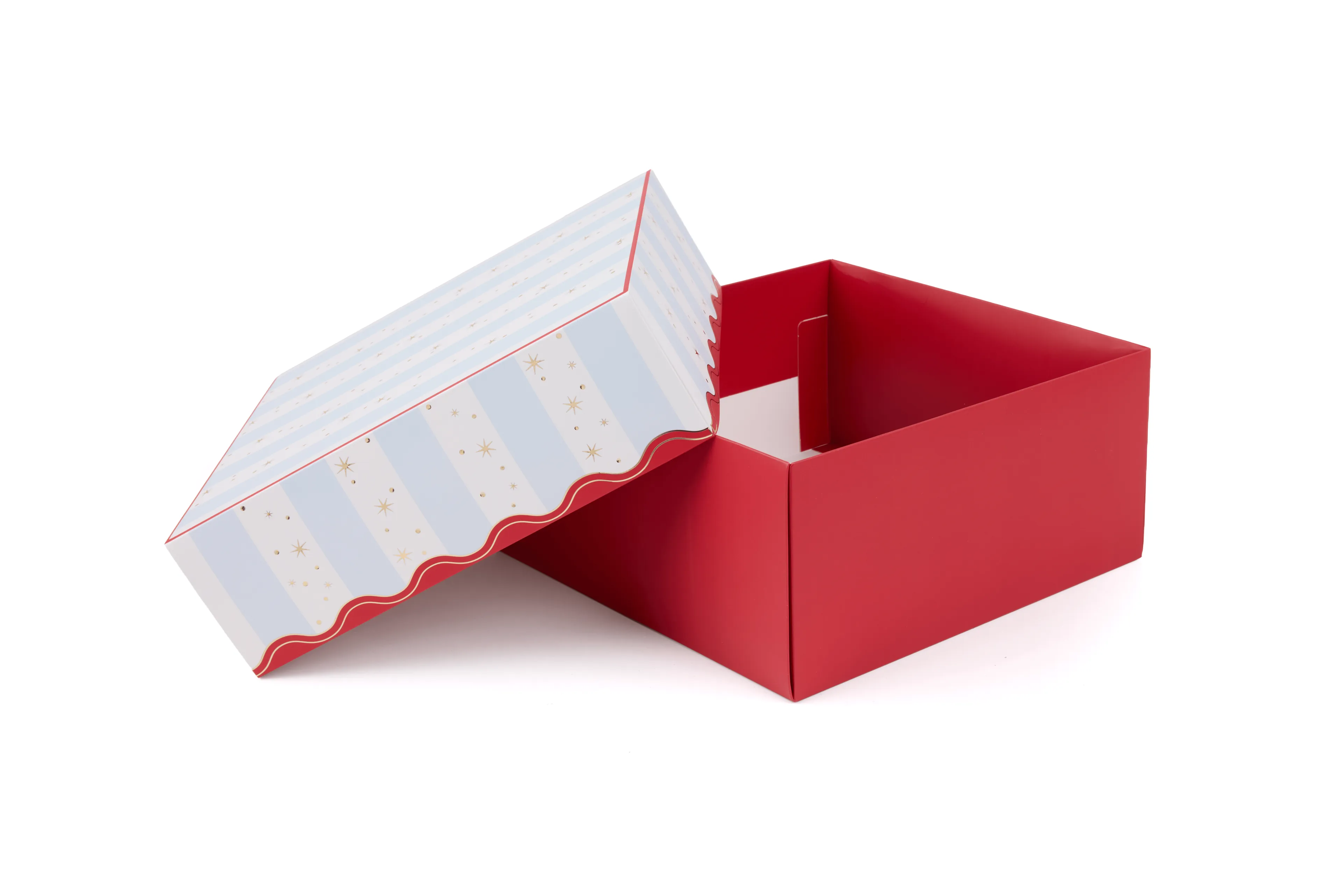 MAVİ VE KIRMIZI ÇİZGİLİ KARTON KUTU 25X25X12 CM (5 ADET )