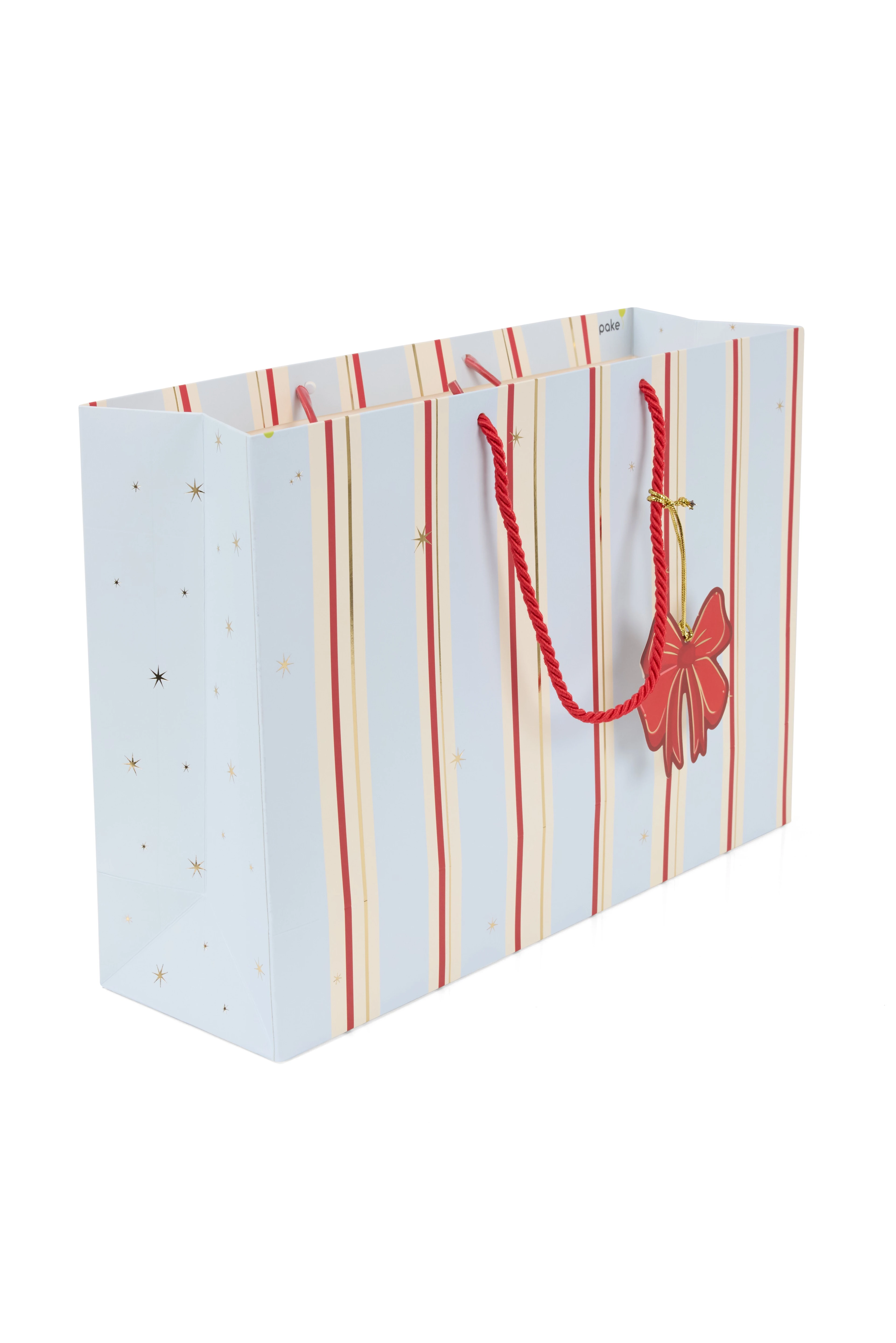 MAVİ VE KIRMIZI ÇİZGİLİ  37X25,5 X11 CM KARTON ÇANTA (5 ADET )