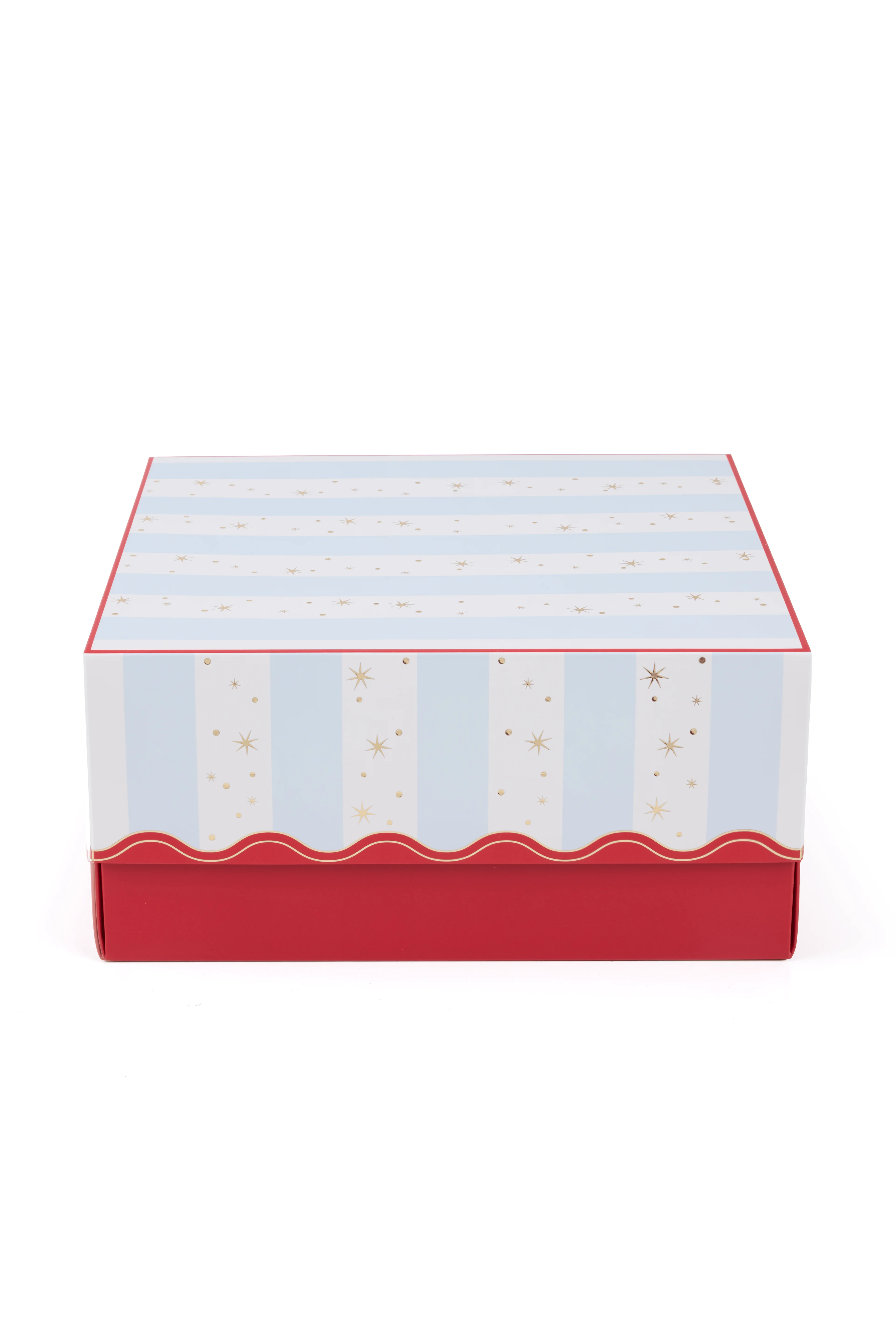 MAVİ VE KIRMIZI ÇİZGİLİ KARTON KUTU 25X25X12 CM (5 ADET )