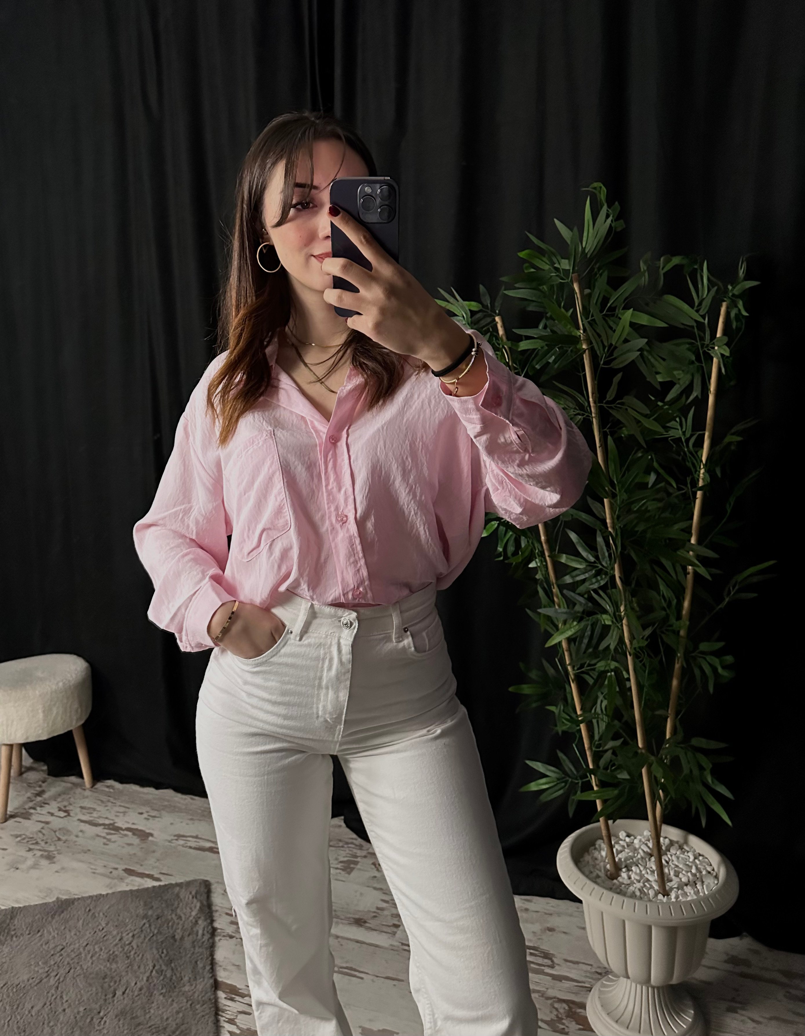 PEMBE TENSEL GÖMLEK