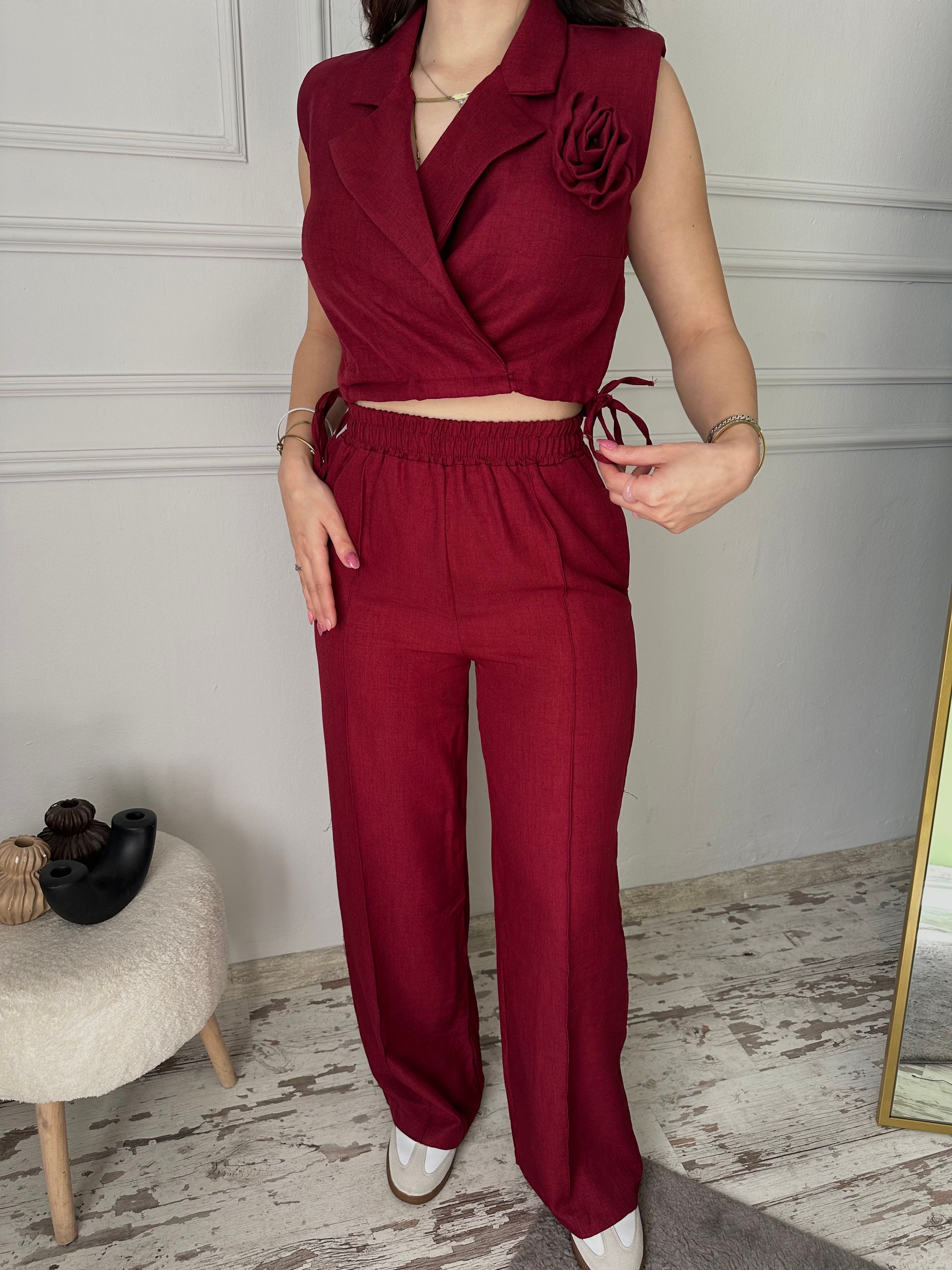 BORDO GÜL DETAYLI TAKIM