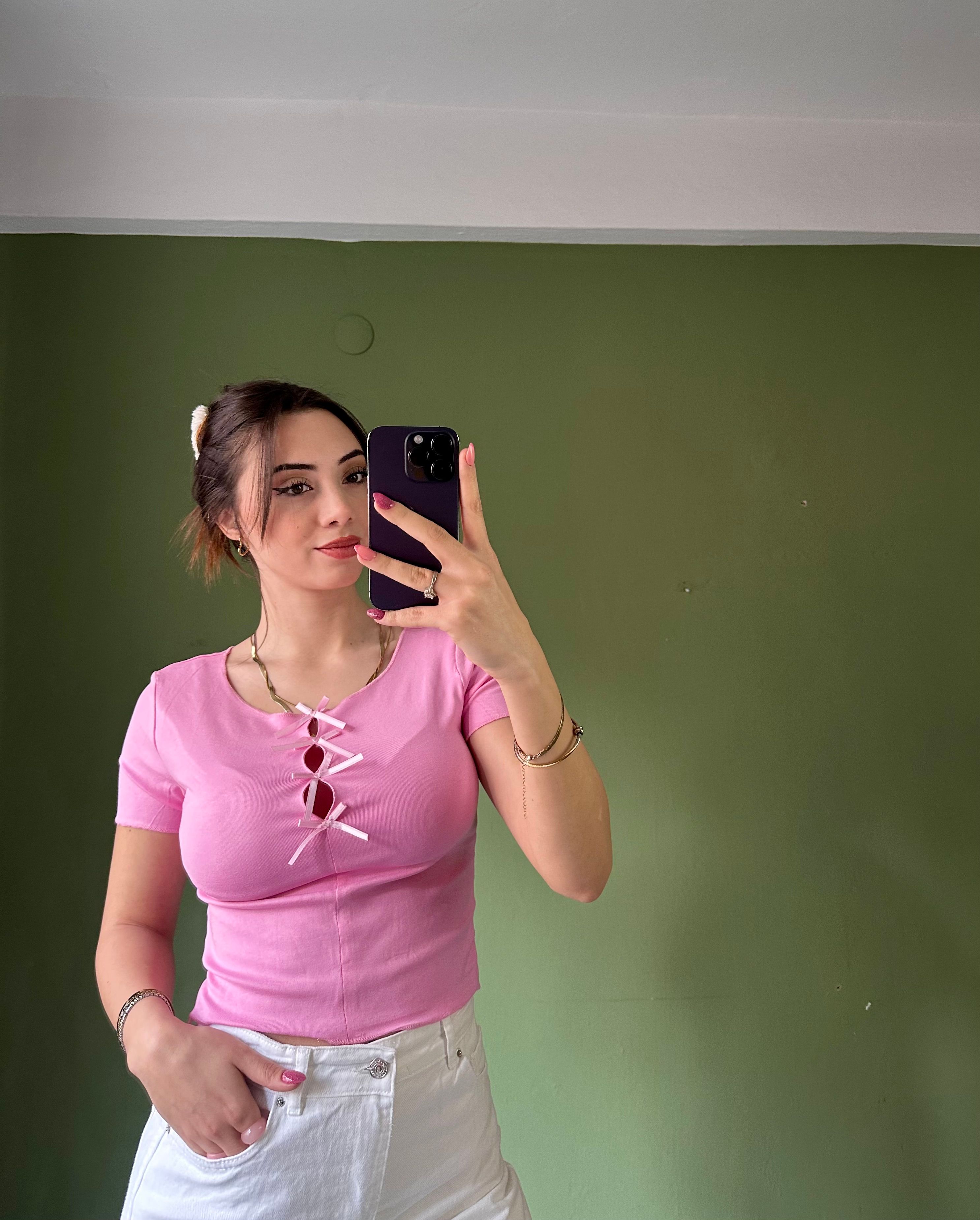 PEMBE FİYONK DETAY BLUZ