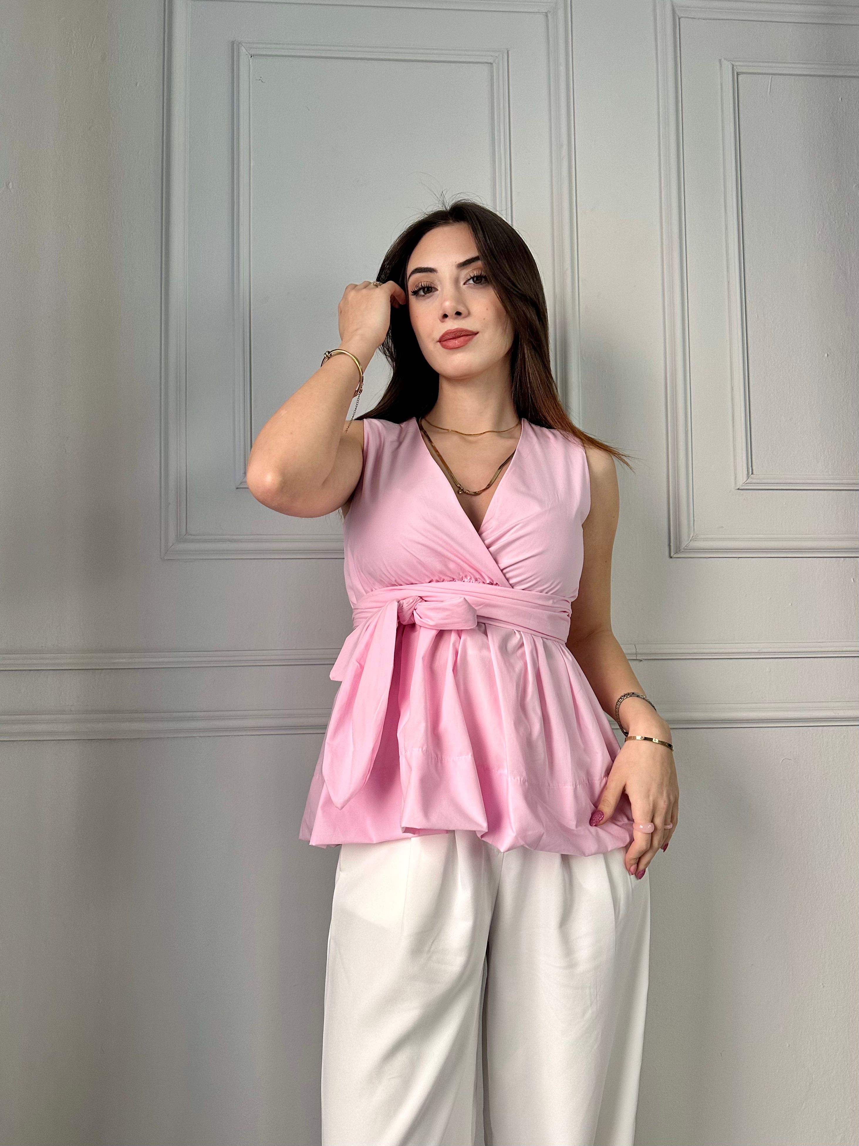 BAĞLAMA DETAY PEMBE BLUZ