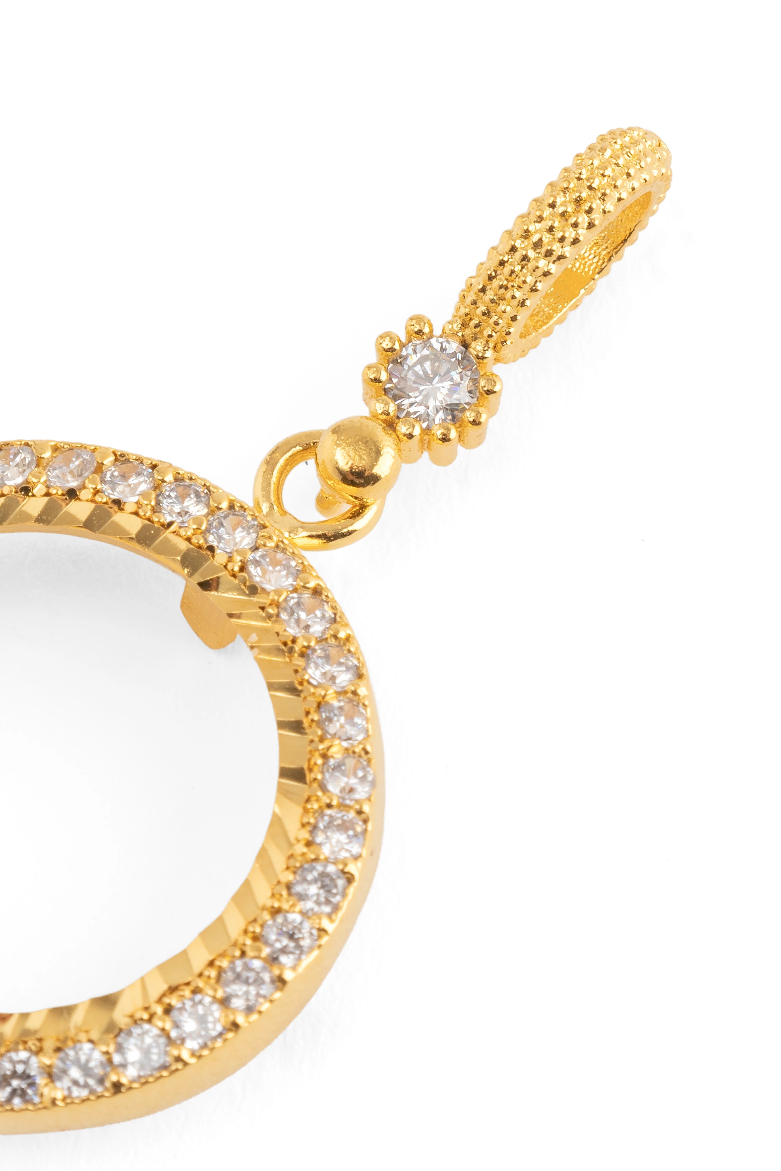 Kenarları Zirkon Taşlı İçi Boş Kolye Ucu 22 Ayar Altın Kaplama