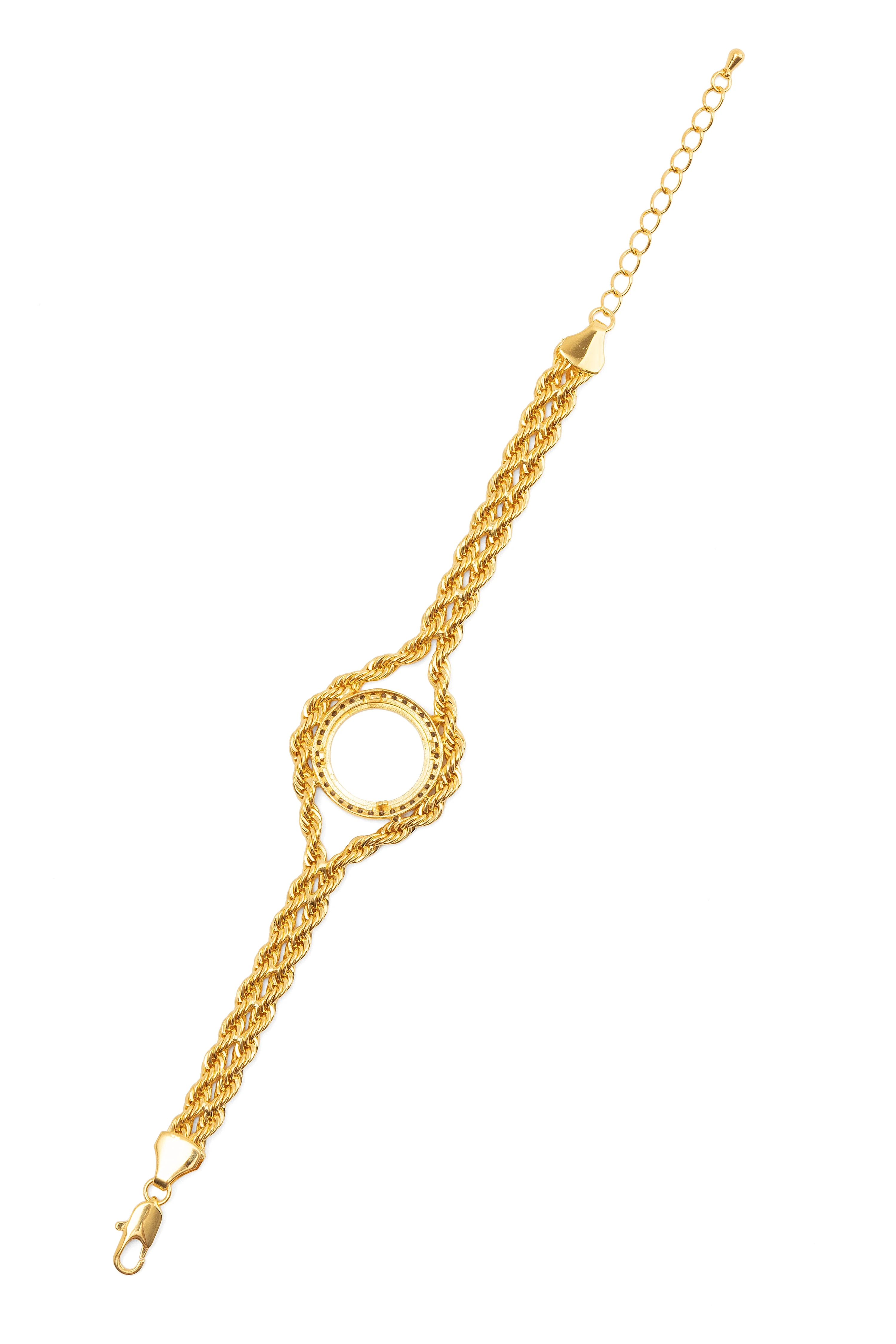 Çeyrekli İçi Boş Zirkon Taşlı İkili Burgu Bileklik 22 Ayar Altın Kaplama