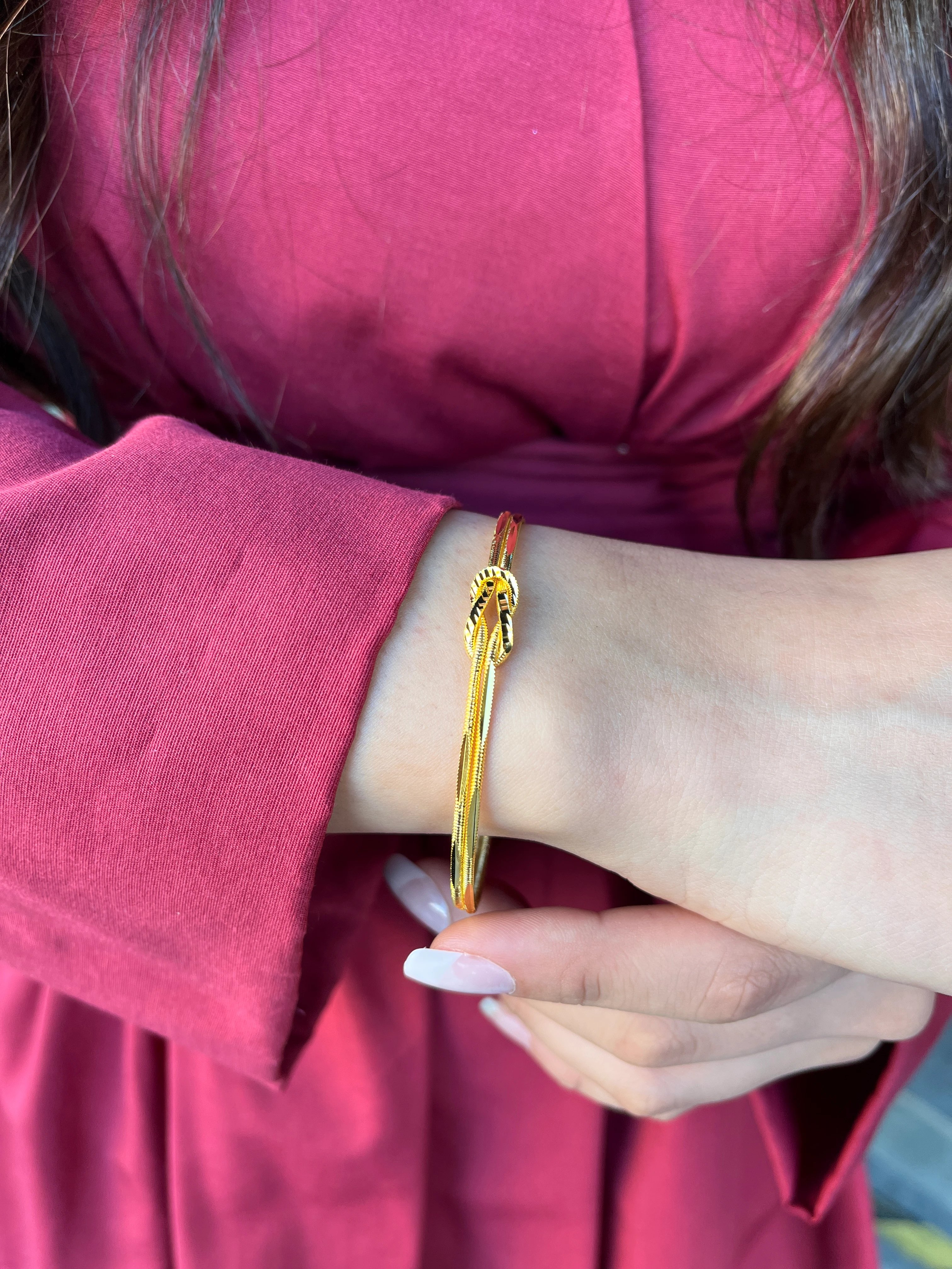 Ağaç Kabuğu Aşk Düğüm Bilezik 22 Ayar Altın Kaplama