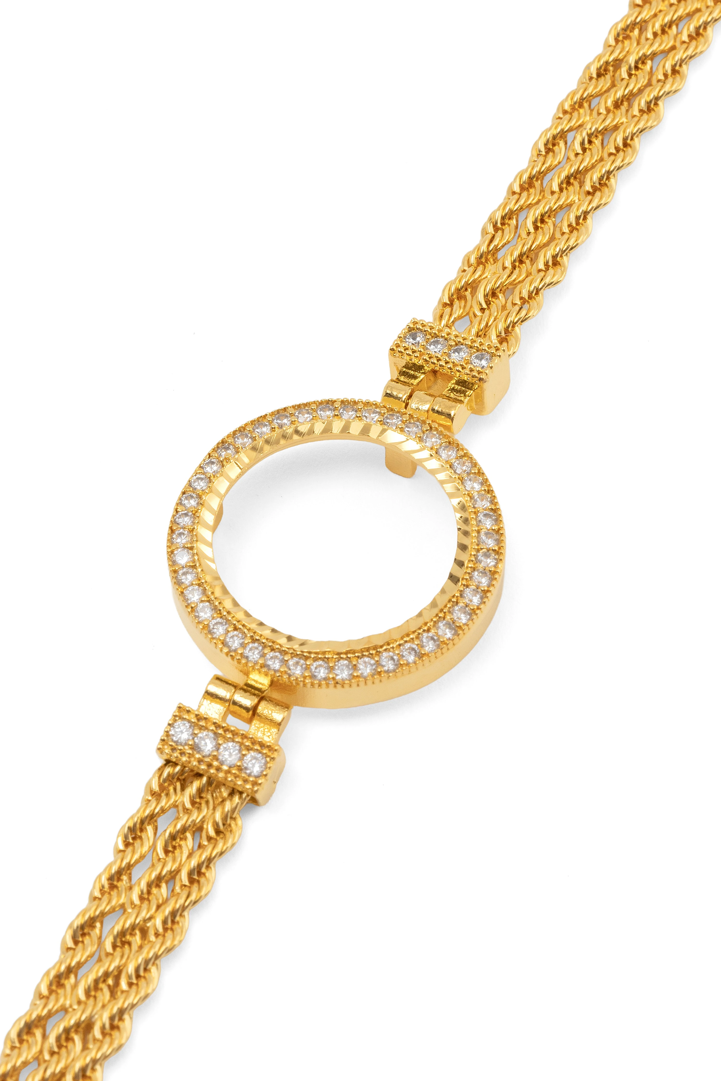 İçi Boş Çerçevesi Taşlı Çeyrekli Burgu Bileklik 22 Ayar Altın Kaplama