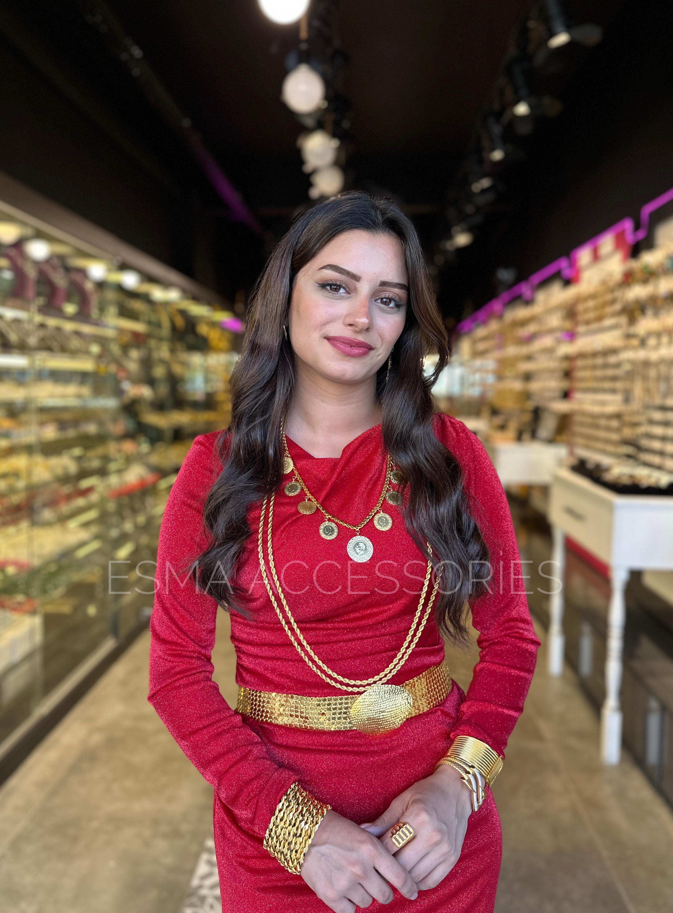 60 cm Arpa Pullu Kolye (9’lu 8 Yarım 1 Tam) 22 Ayar Altın Kaplama