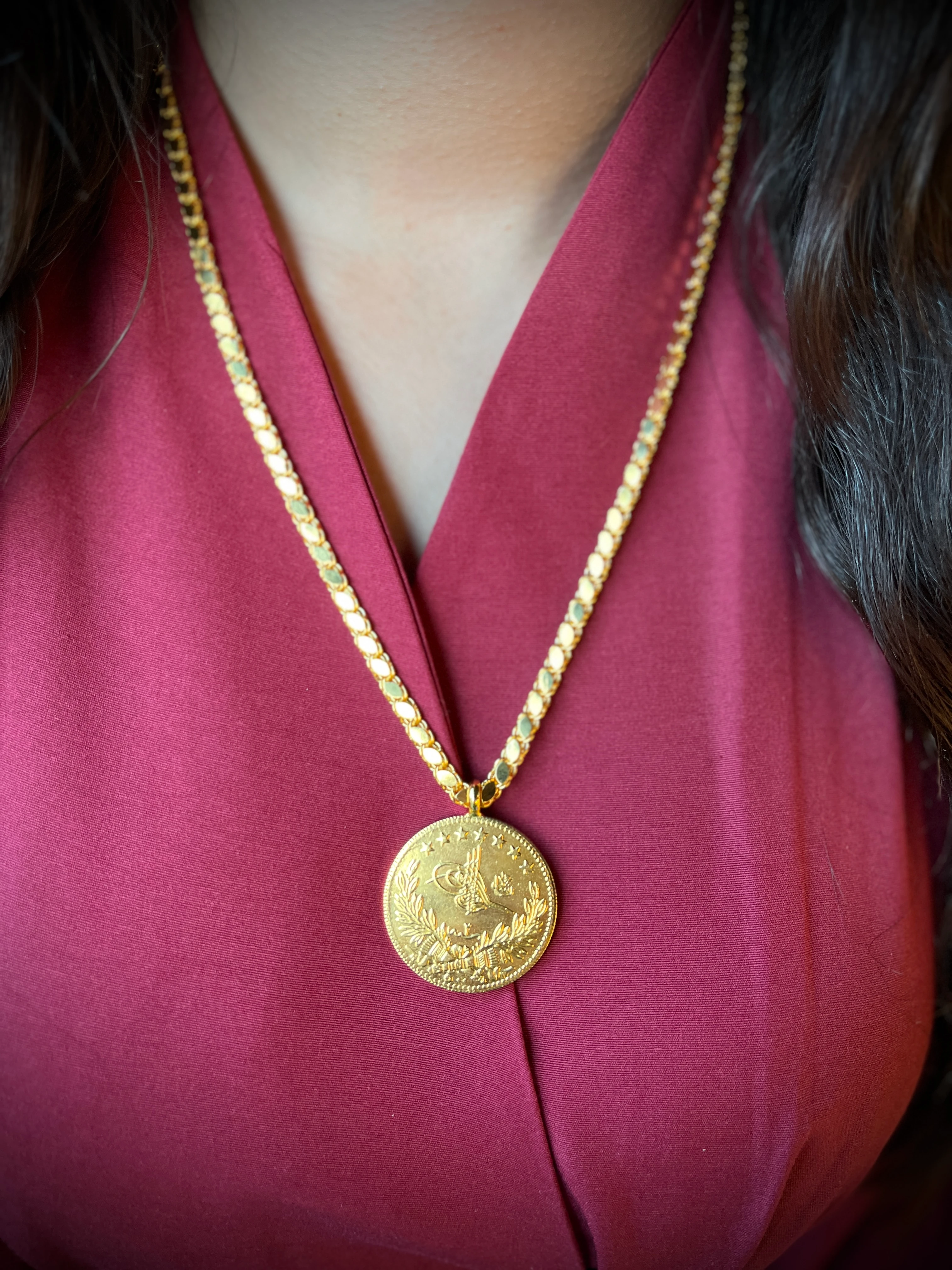 Arpa Zincir ve 5'li Reşat Kolye Ucu 22 Ayar Altın Kaplama