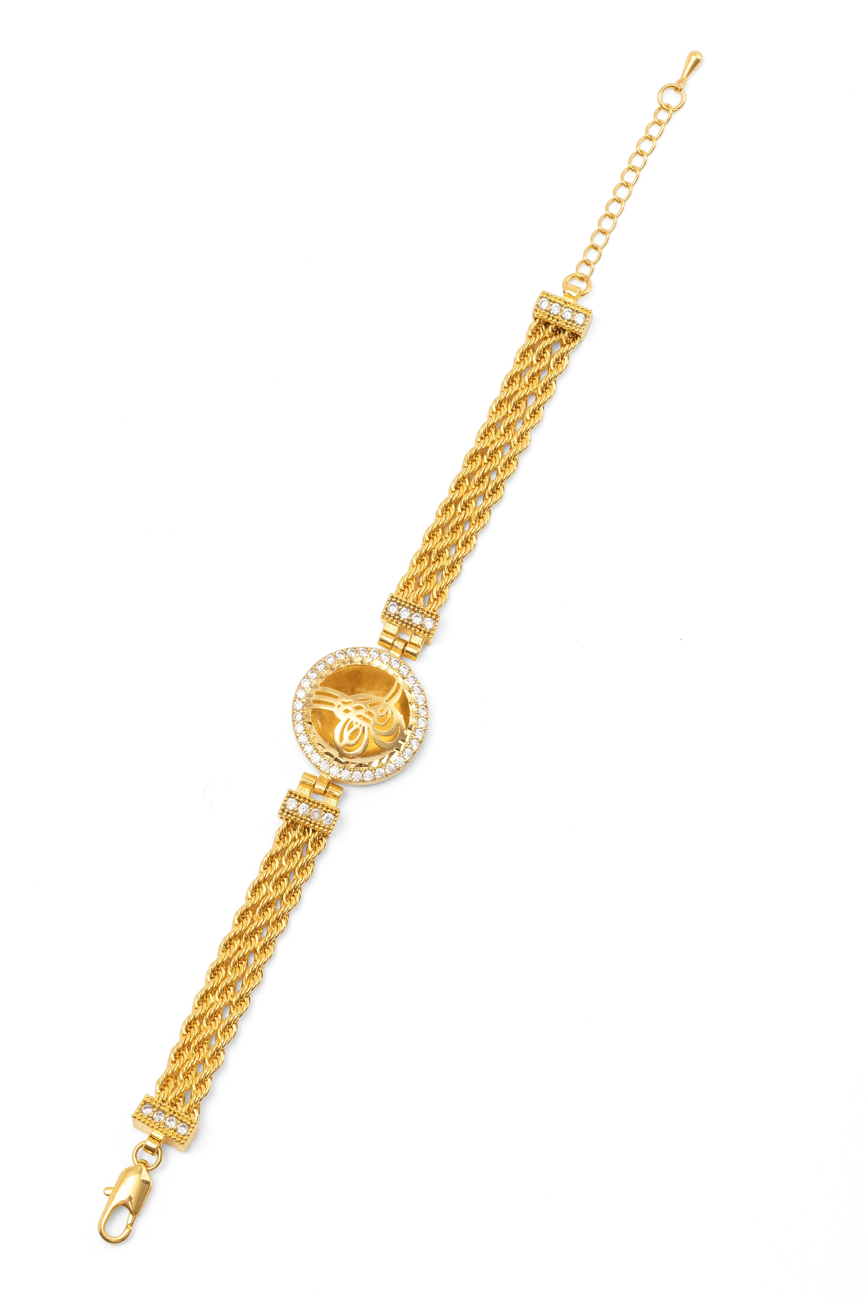 Tuğralı Üç Sıralı Burgu Bileklik 22 Ayar Altın Kaplama