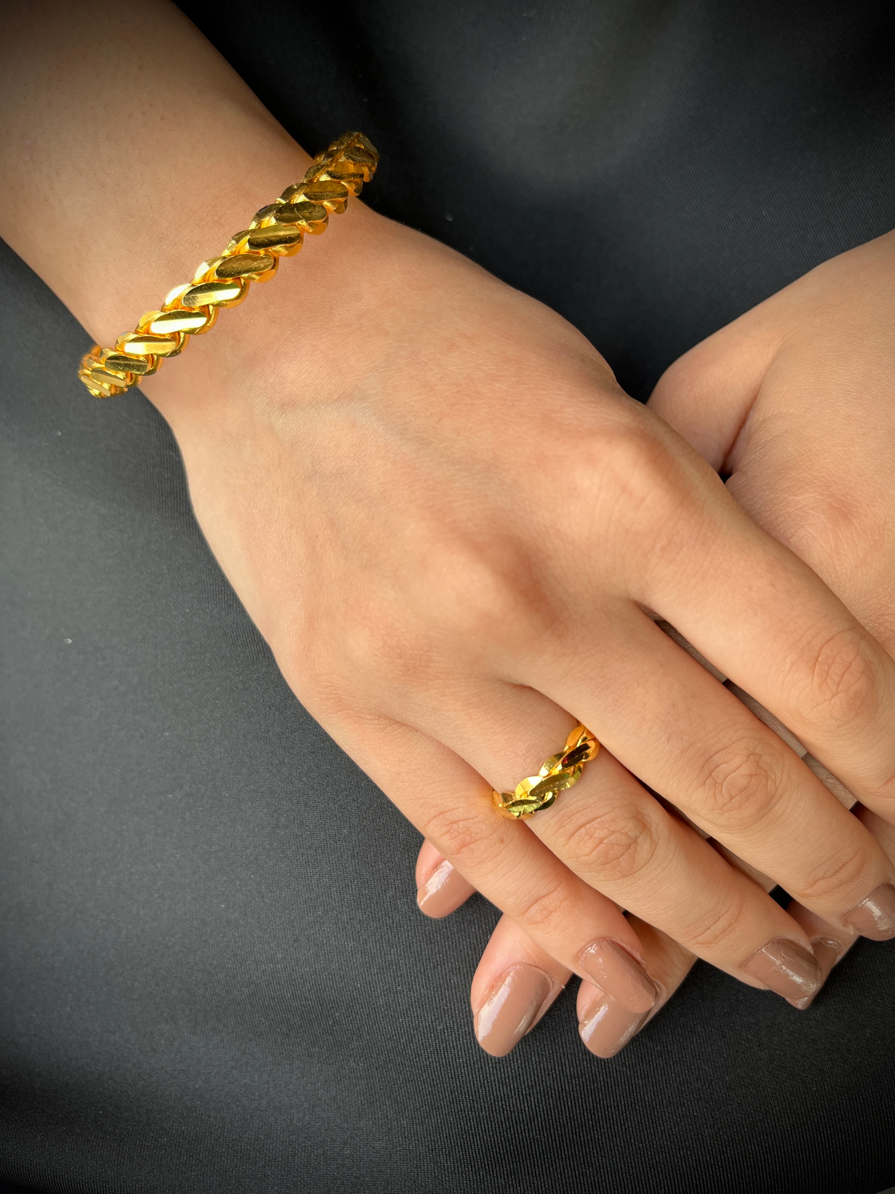 Üçlü Burma Kalın Bilezik ve Burma Yüzük Kombin 22 Ayar Altın Kaplama