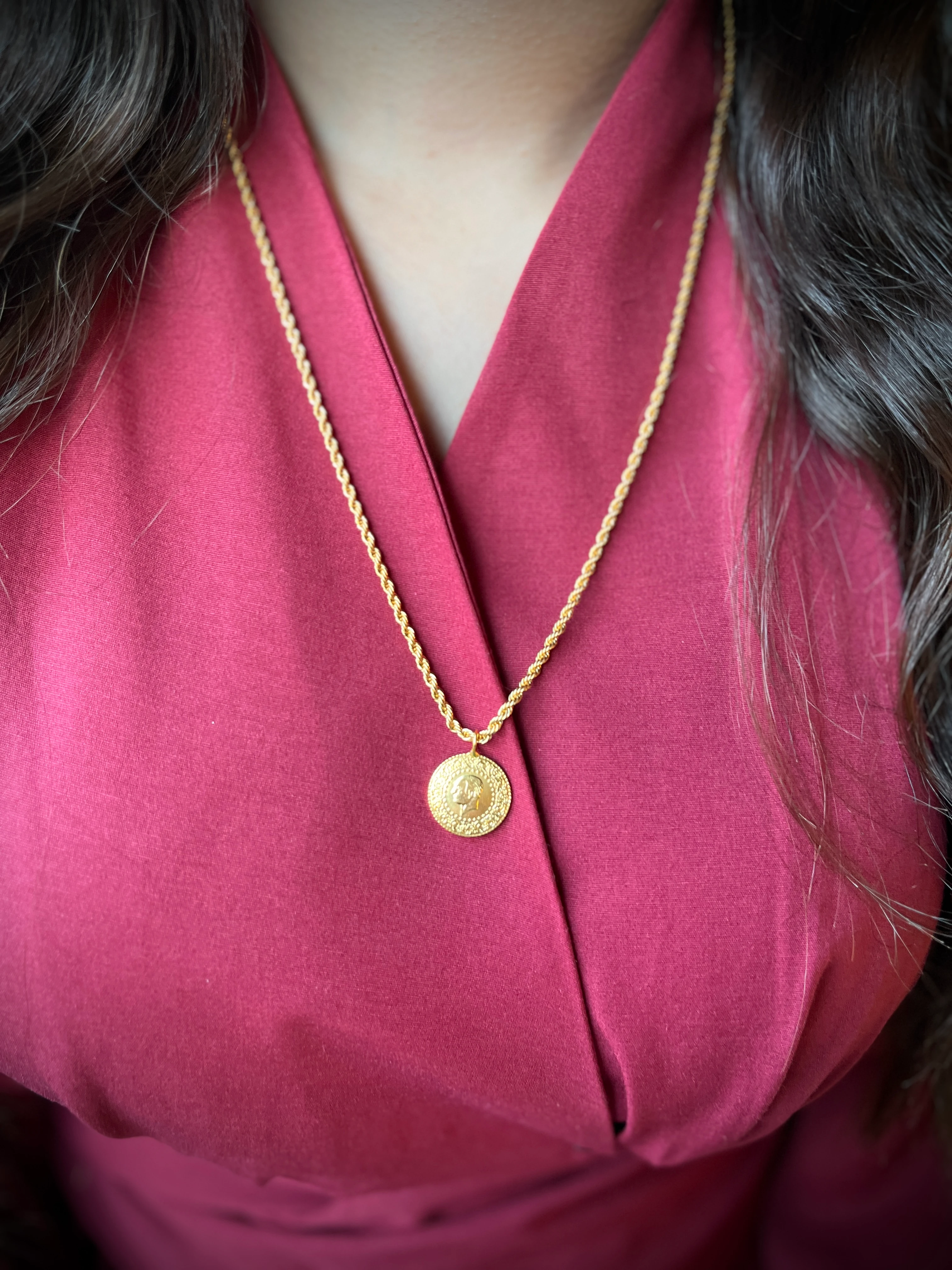 Burgu Zincir ve Çeyrek Kolye Ucu 22 Ayar Altın Kaplama