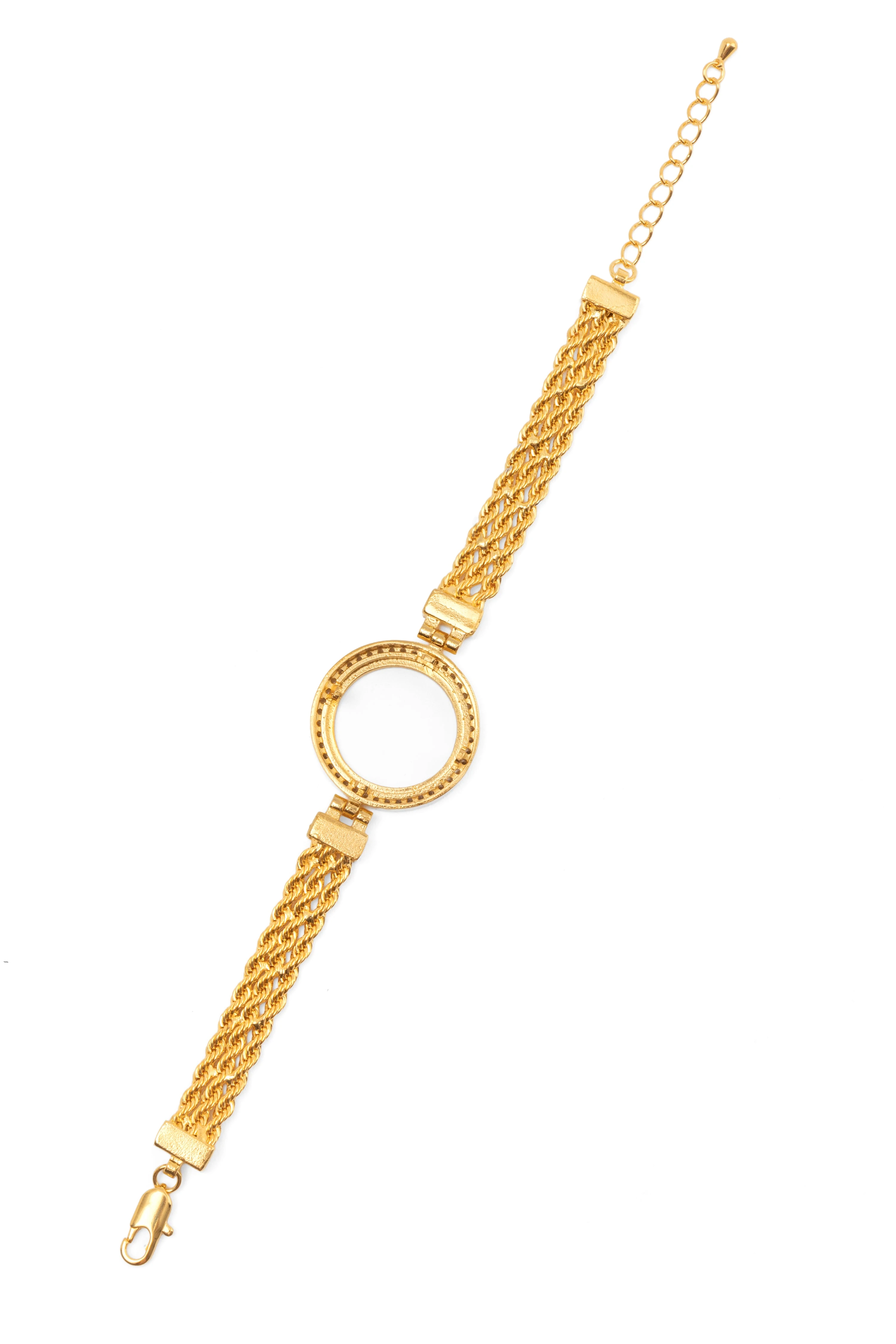 İçi Boş Çerçevesi Taşlı Çeyrekli Burgu Bileklik 22 Ayar Altın Kaplama