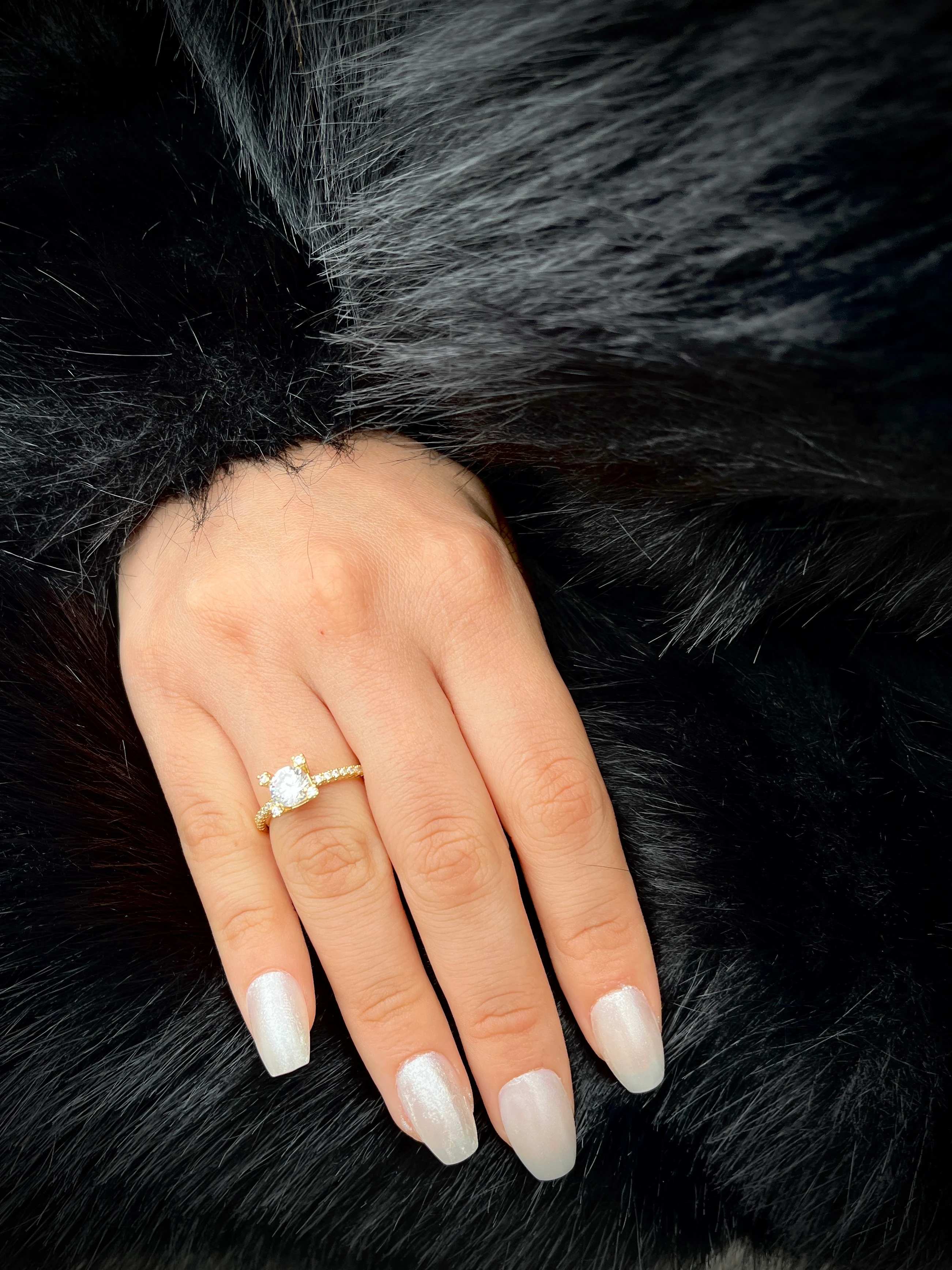 14K 4 Köşeli Tek Taş Altın Kaplama