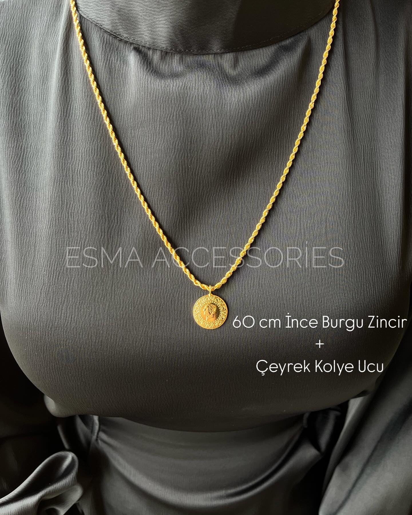 Burgu Zincir Çeyrek Yarım ve Tam Kolye Ucu 22 Ayar Altın Kaplama