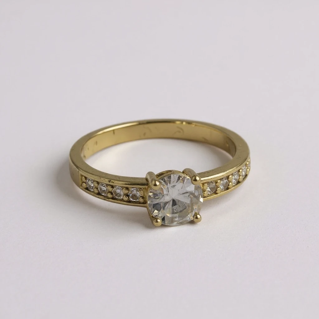 14K Taşlı Tektaş Küçük Yüzük Altın Kaplama