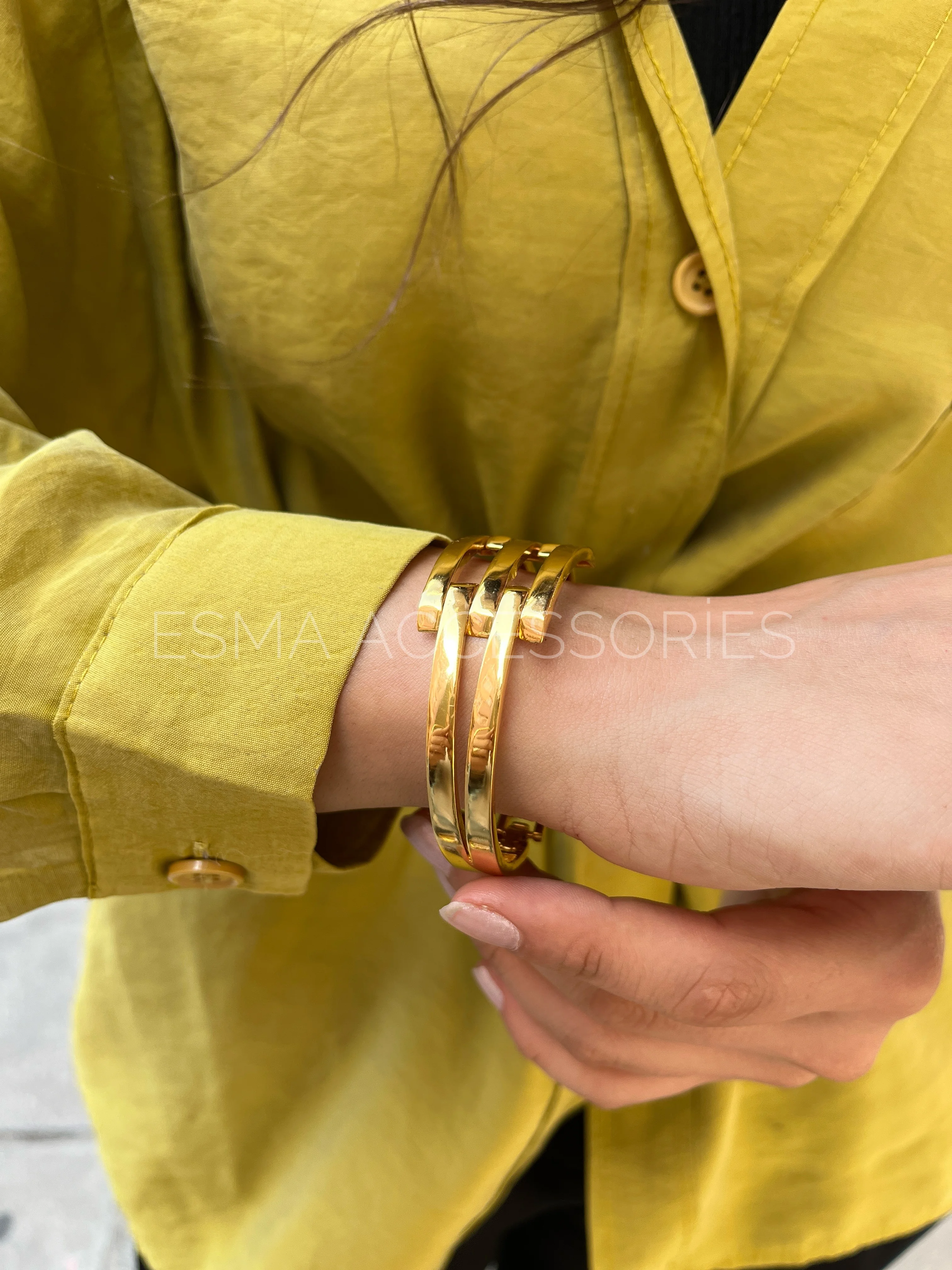 3 Sıralı Kaburga Kelepçe 22 Ayar Altın Kaplama