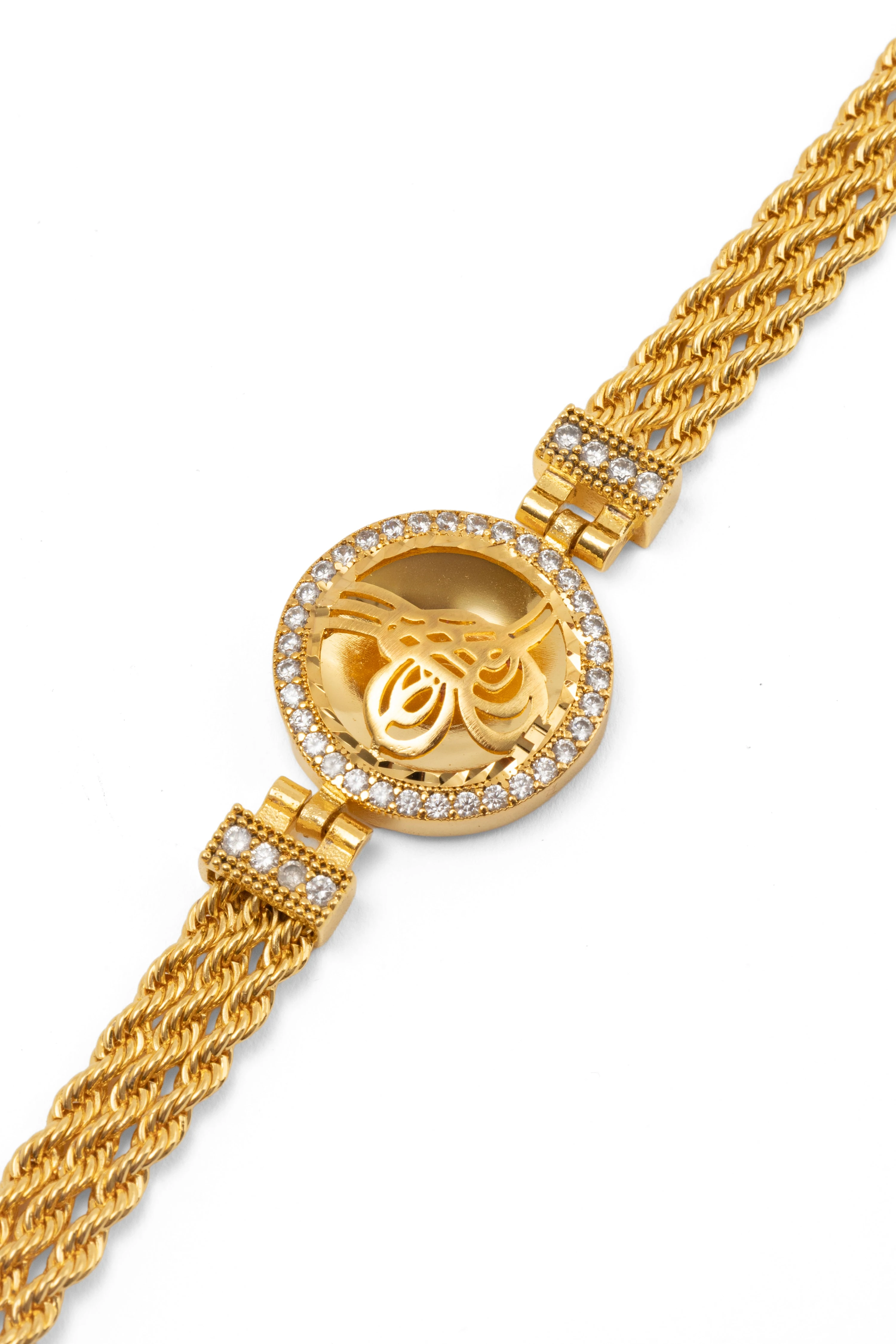 Tuğralı Üç Sıralı Burgu Bileklik 22 Ayar Altın Kaplama