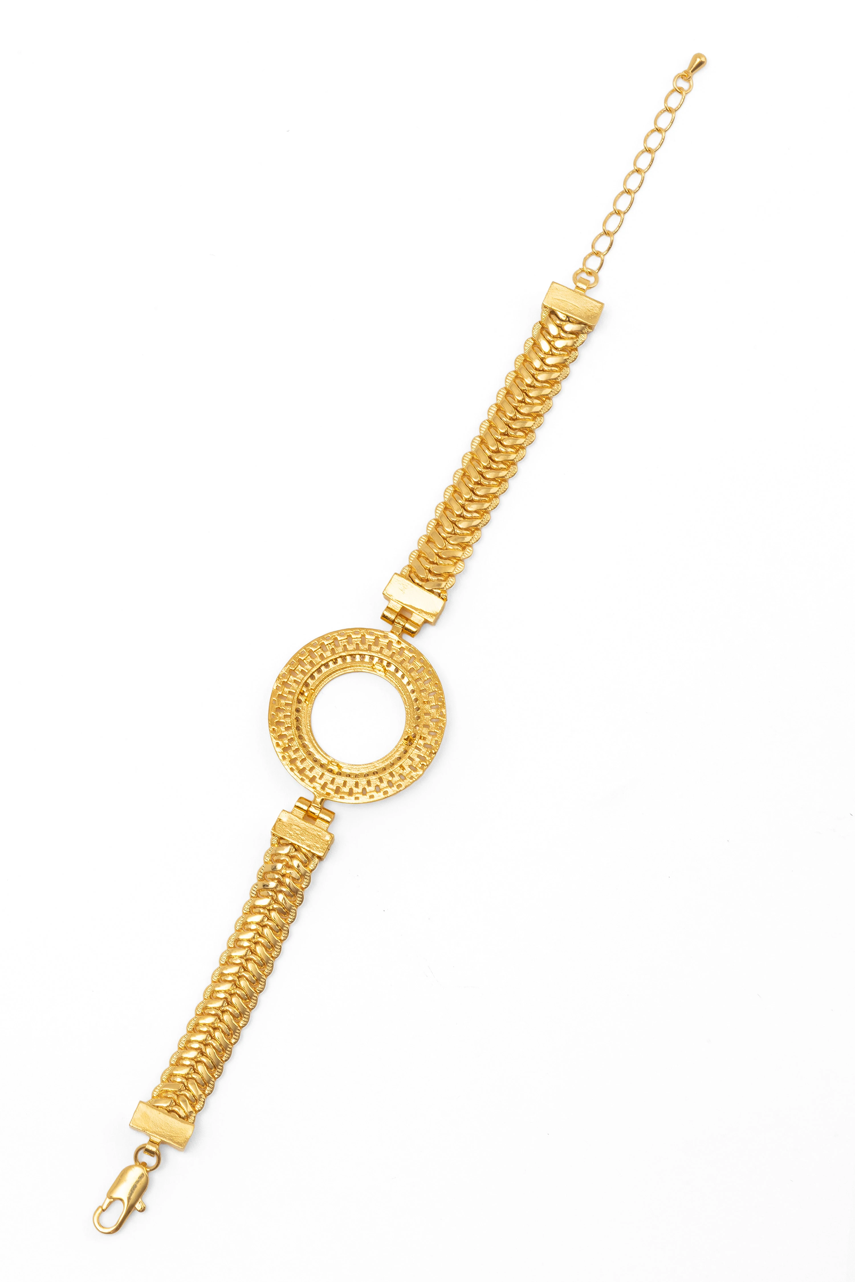 Güneş Çeyrekli İçi Boş Tekli Balıksırtı Bileklik 22 Ayar Altın Kaplama