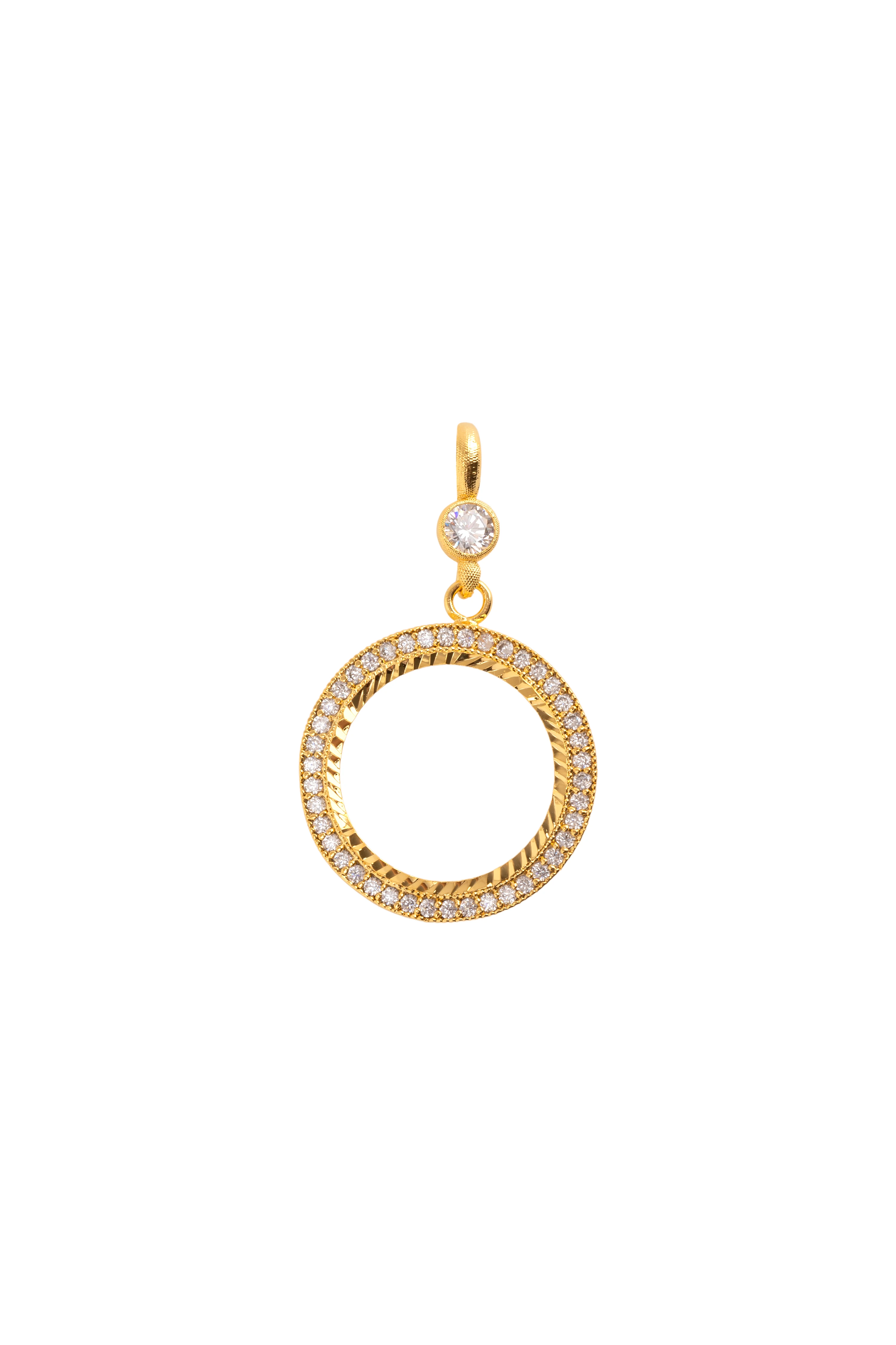 Kenarları Zirkon Taşlı İçi Boş Kolye Ucu 22 Ayar Altın Kaplama