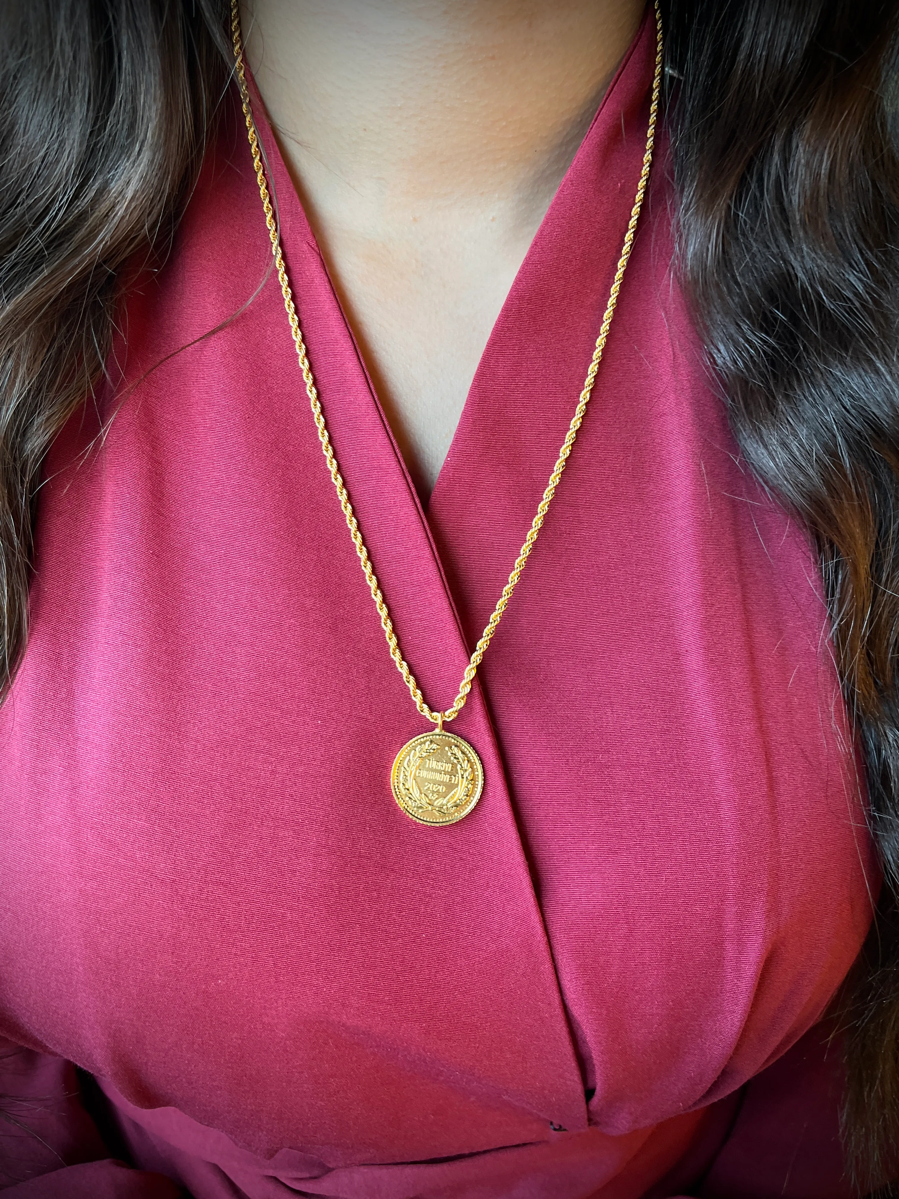 Burgu Zincir ve Ata Lira Kolye Ucu 22 Ayar Altın Kaplama