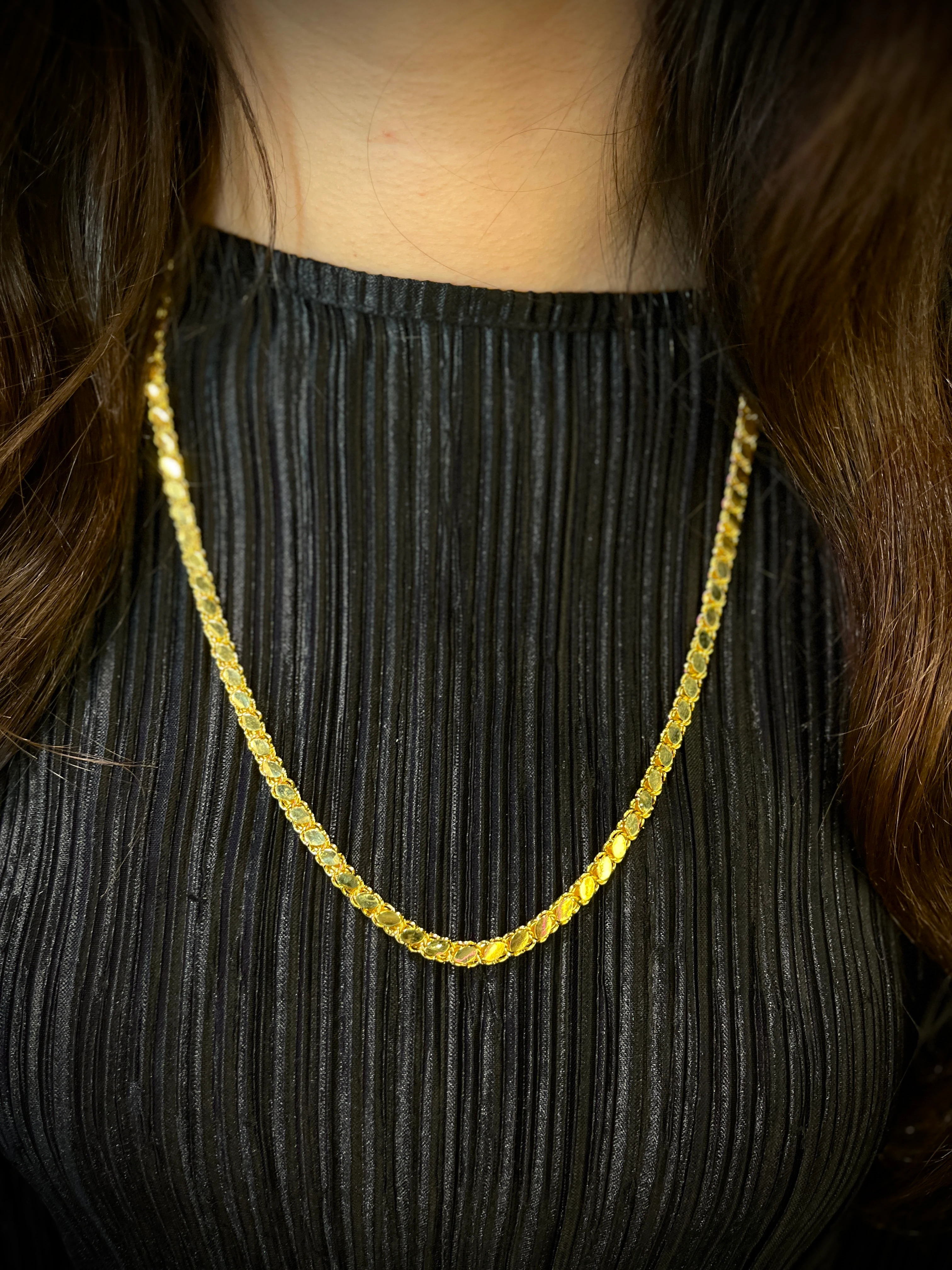 Arpa Pullu Kolye 70 cm Kalın Zincir 22 Ayar Altın Kaplama