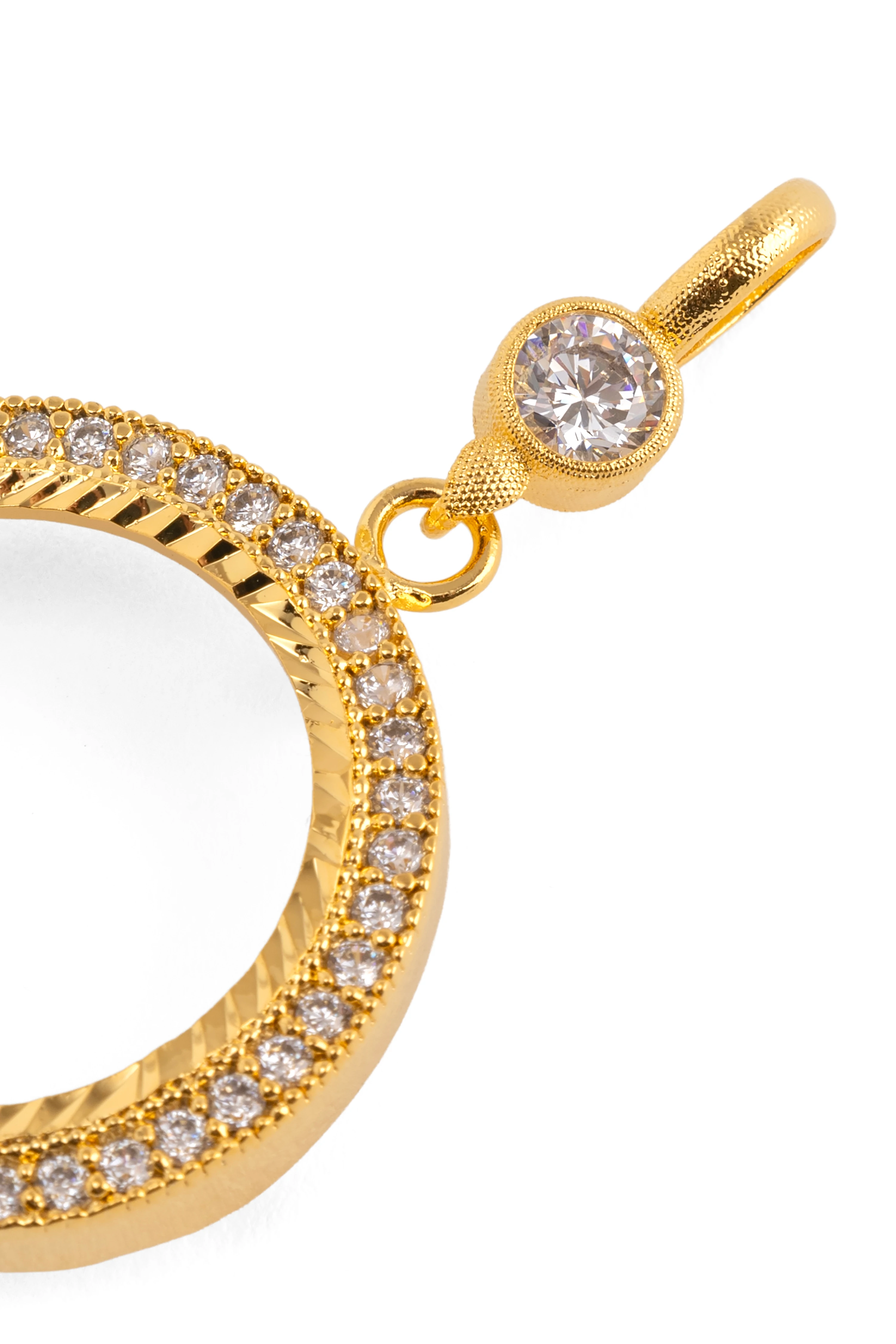 Kenarları Zirkon Taşlı İçi Boş Kolye Ucu 22 Ayar Altın Kaplama