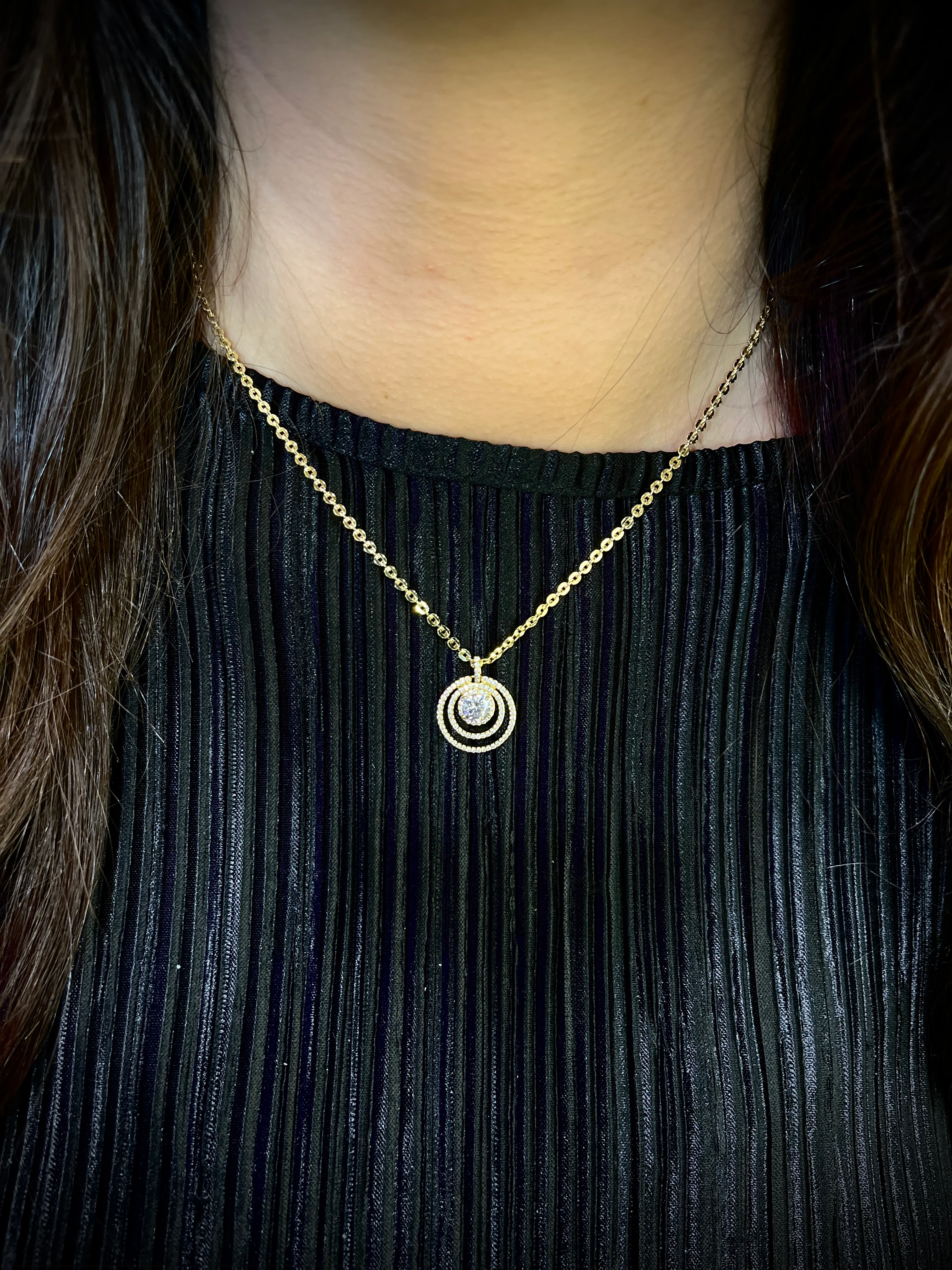 İç İçe Halkalı Kolye Taşlı 45 cm 