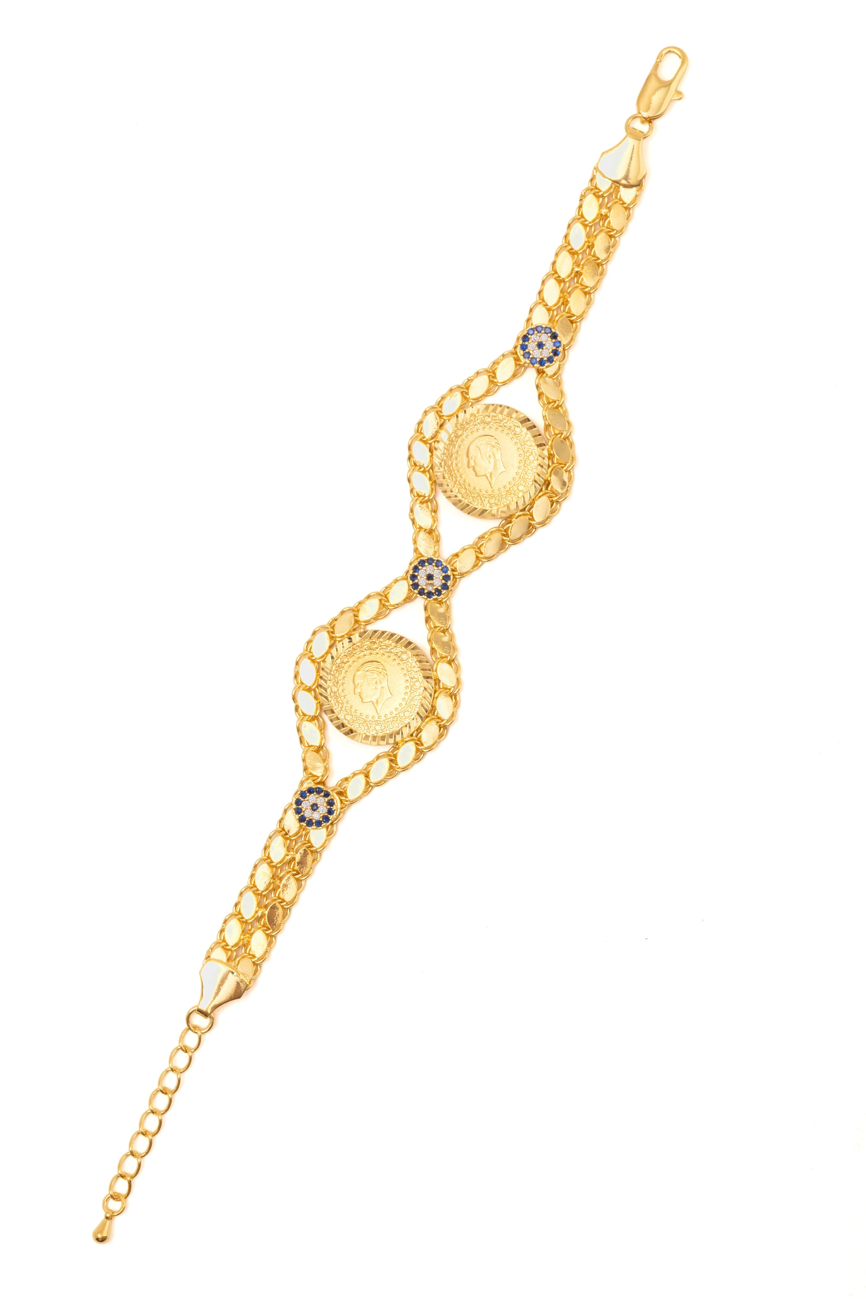 Çeyrekli İçi Dolu İkili Arpa Bileklik 22 Ayar Altın Kaplama