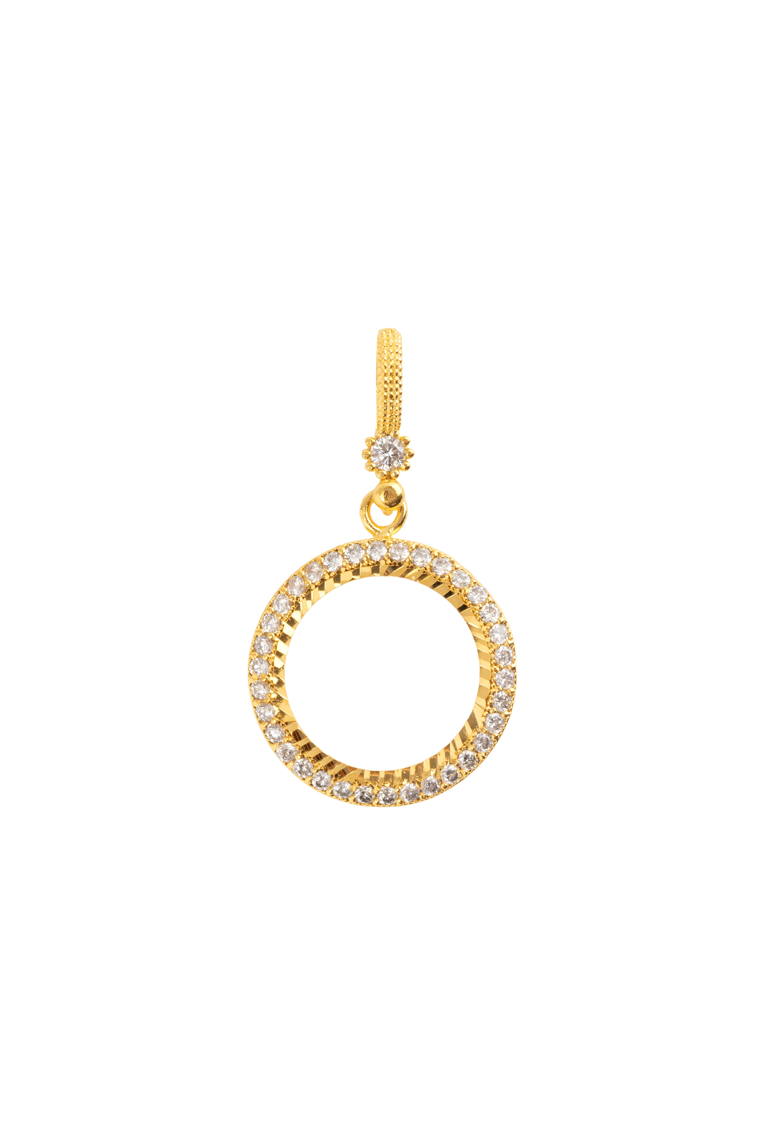 Kenarları Zirkon Taşlı İçi Boş Kolye Ucu 22 Ayar Altın Kaplama