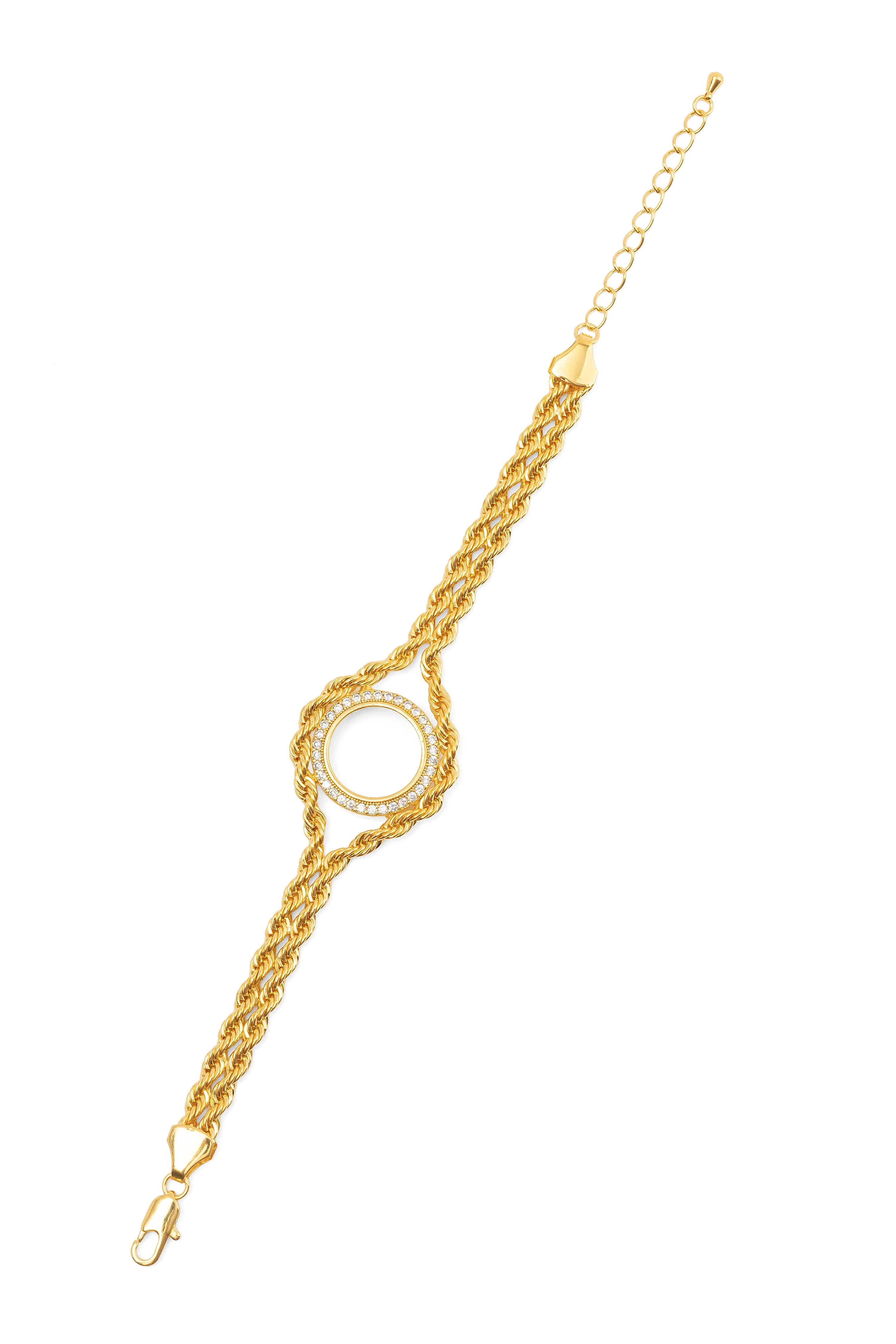 Çeyrekli İçi Boş Zirkon Taşlı İkili Burgu Bileklik 22 Ayar Altın Kaplama